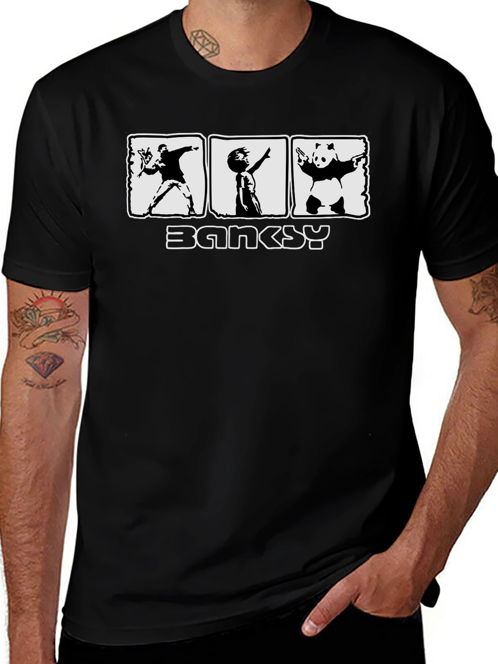Banksy Graphic Print Black T-Shirt for Men