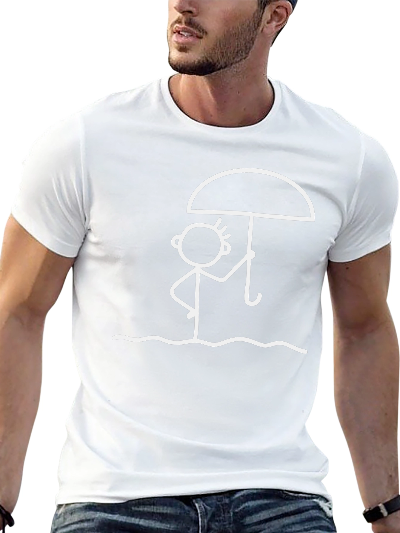 Stick Figure Umbrella T-Shirt - Black Casual Tee