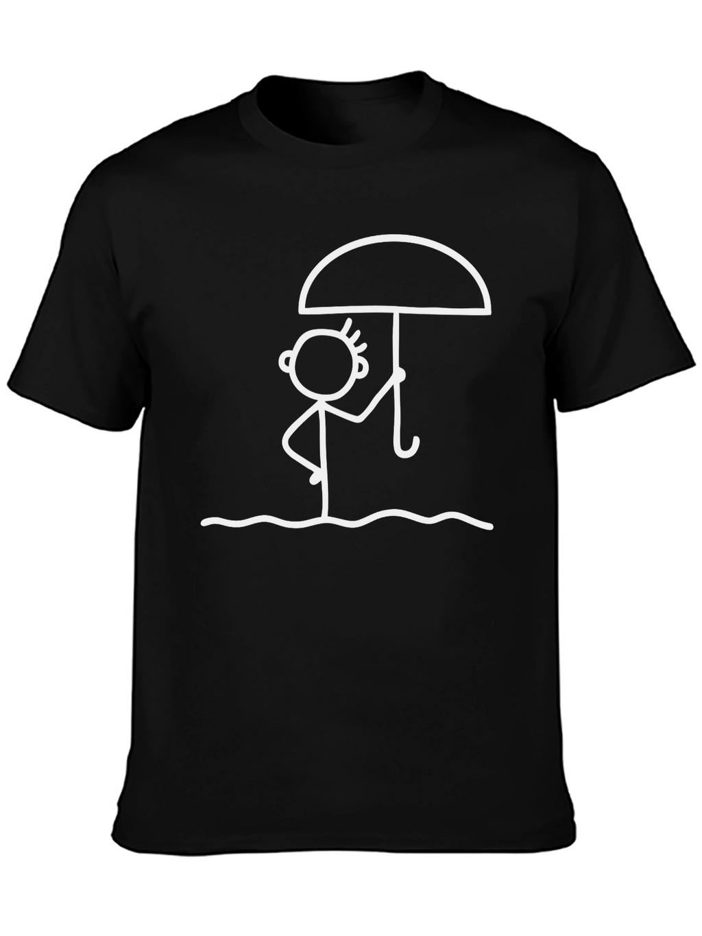 Stick Figure Umbrella T-Shirt - Black Casual Tee
