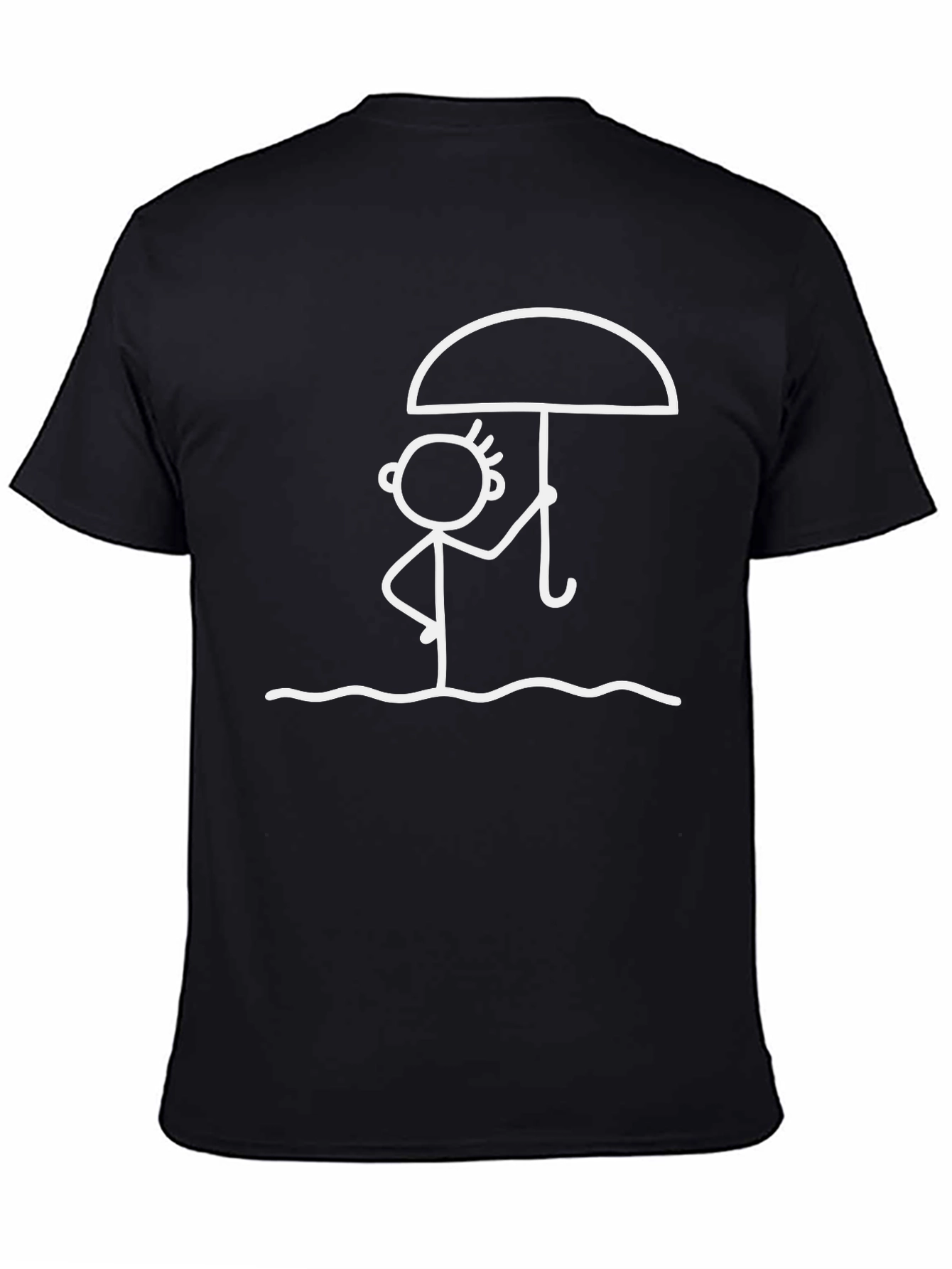 Stick Figure Umbrella T-Shirt - Black Casual Tee