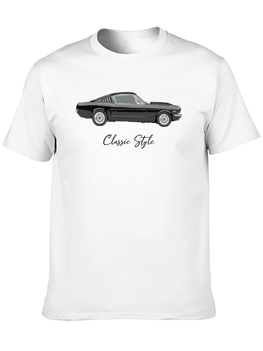 Classic Style Car Graphic Tee - Black Cotton Blend