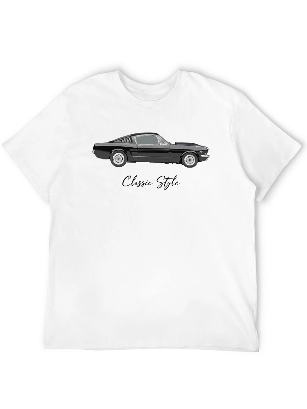 Classic Style Car Graphic Tee - Black Cotton Blend
