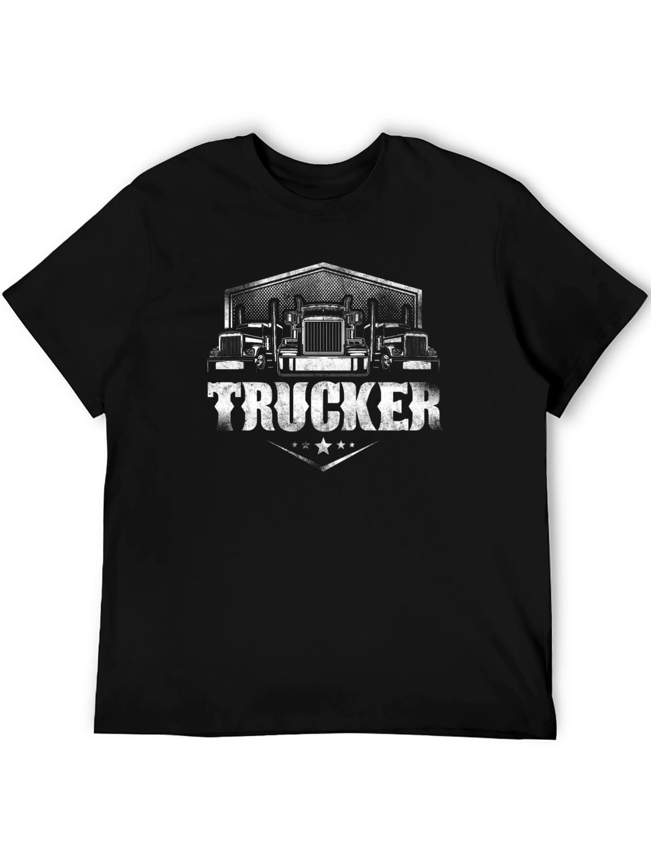 Trucker T-Shirt - Black Cotton Blend Graphic Print