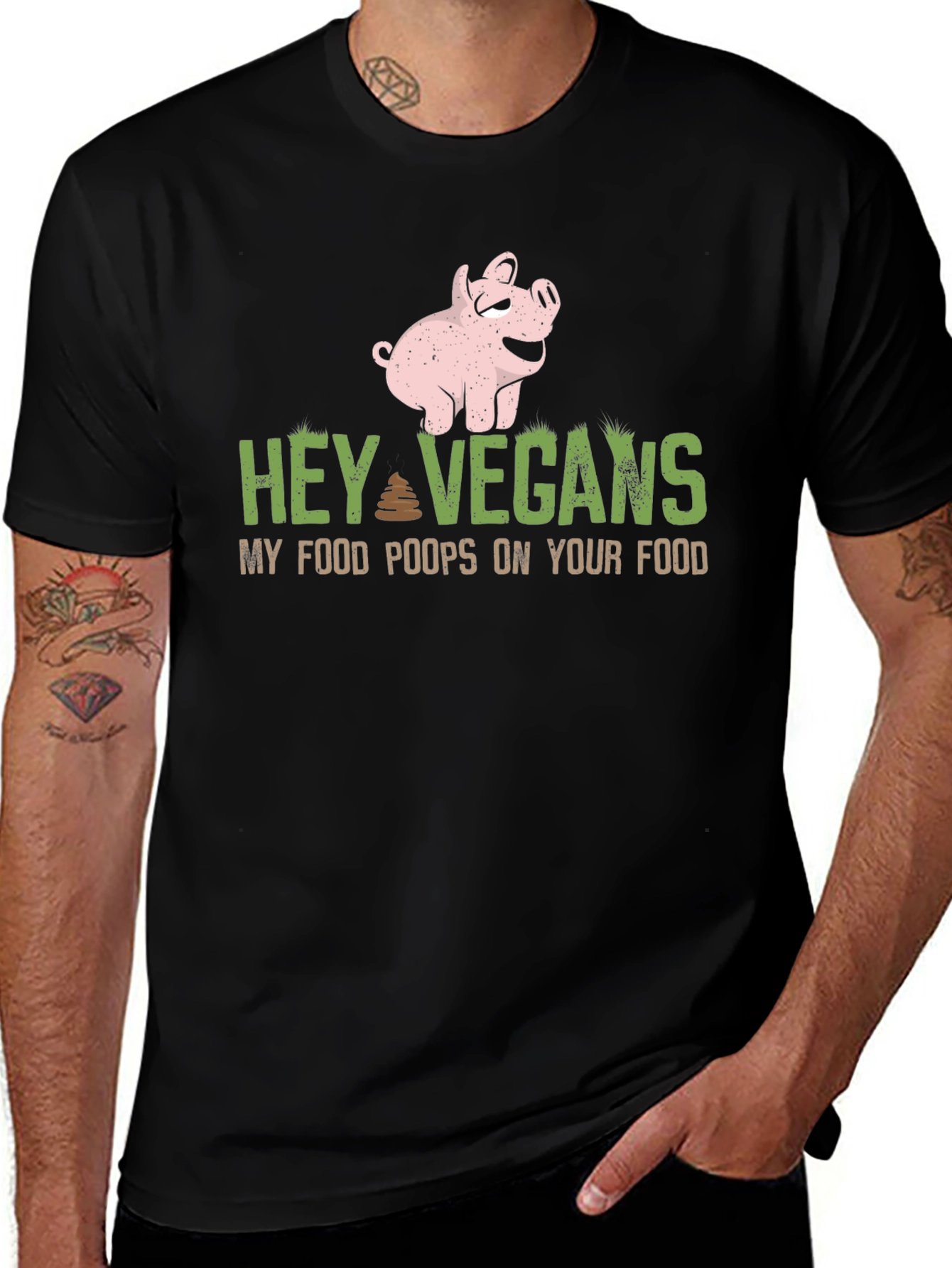 Hey Vegans Pig Graphic Tee - Funny Sarcastic Shirt