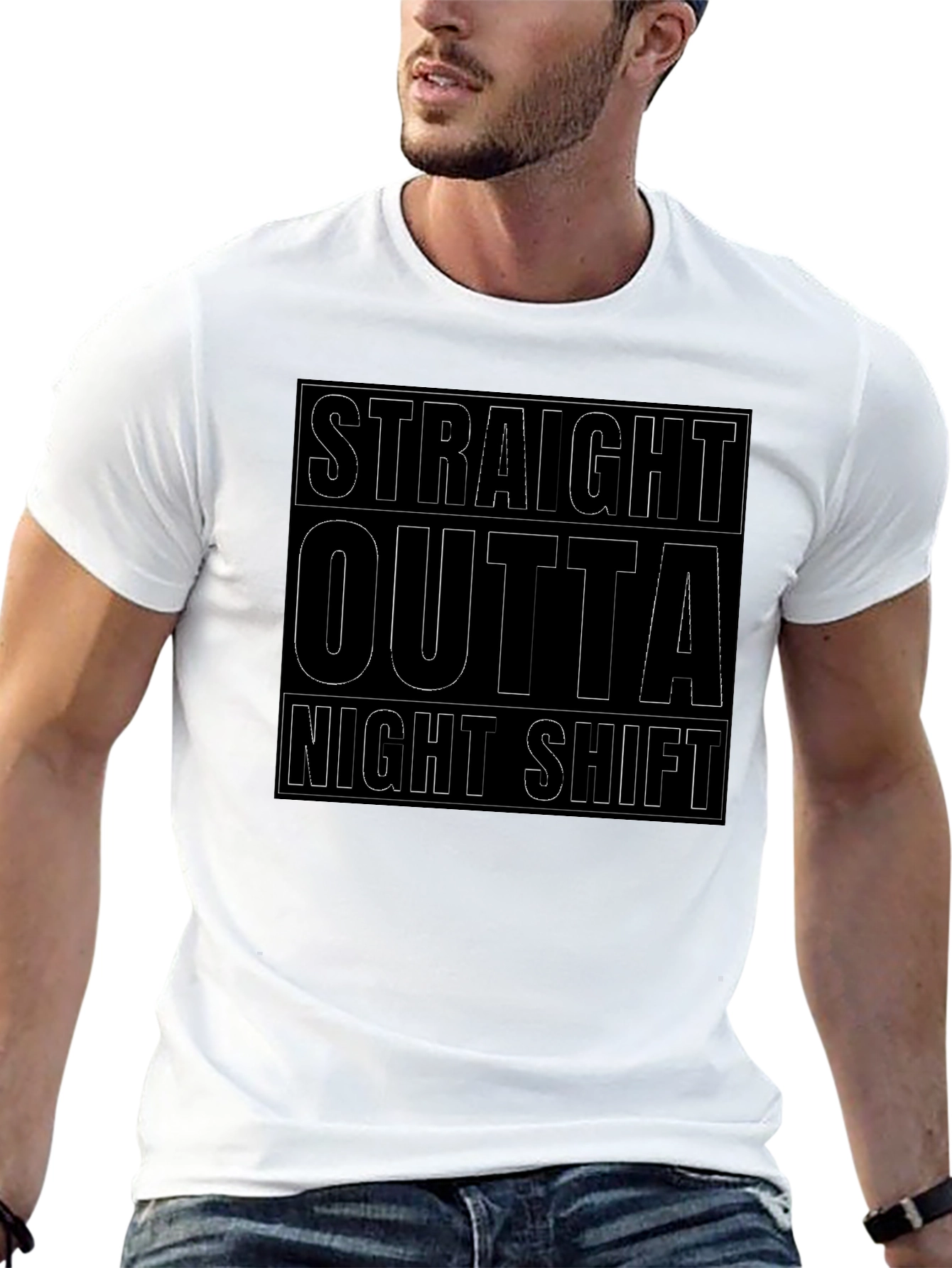 Straight Outta Night Shift Black Graphic Tee