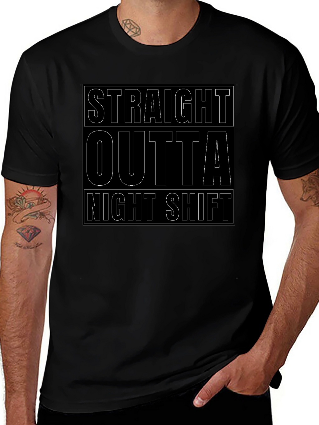 Straight Outta Night Shift Black Graphic Tee