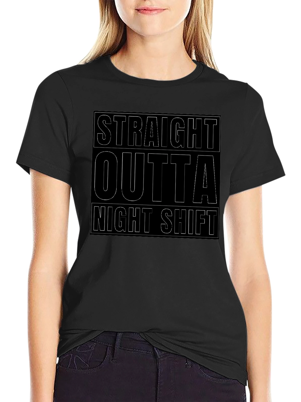 Straight Outta Night Shift Black Graphic Tee