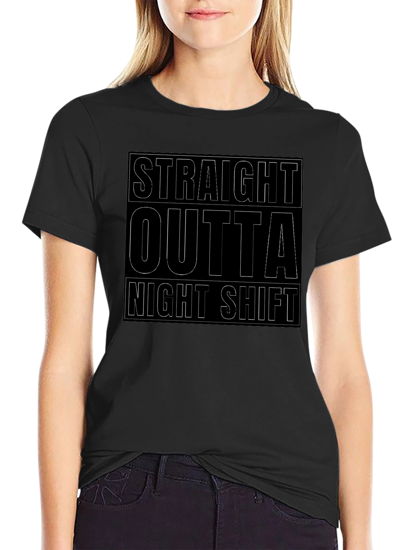 Straight Outta Night Shift Black Graphic Tee