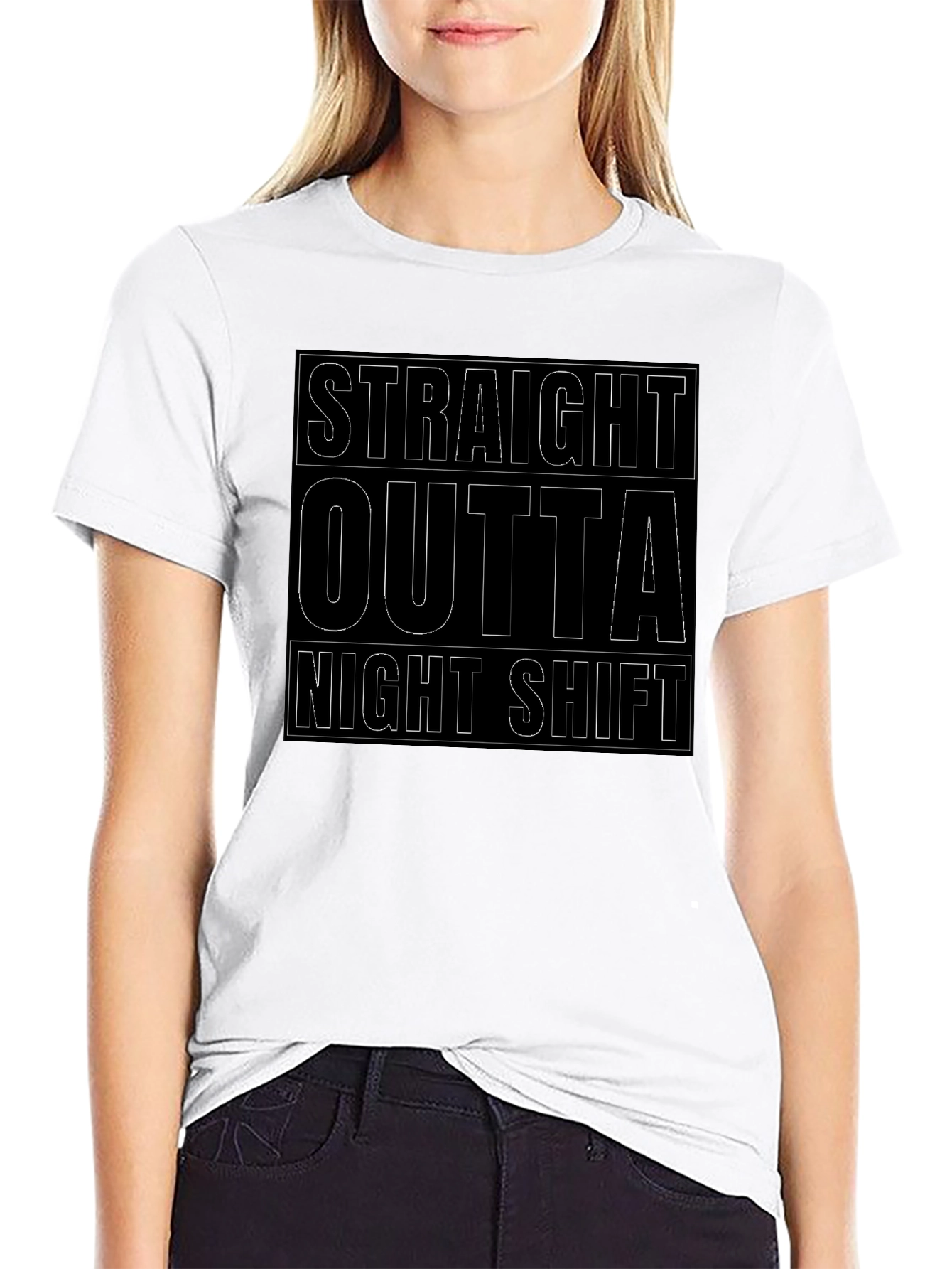 Straight Outta Night Shift Black Graphic Tee