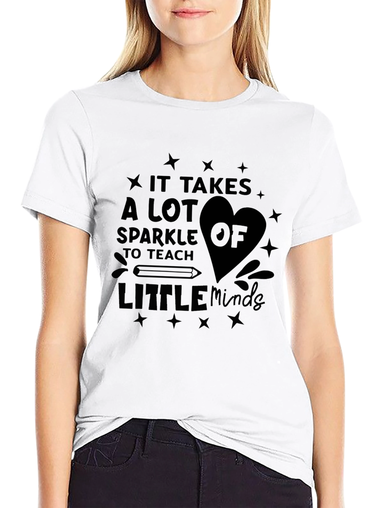 Teacher Sparkle Graphic Black T-Shirt