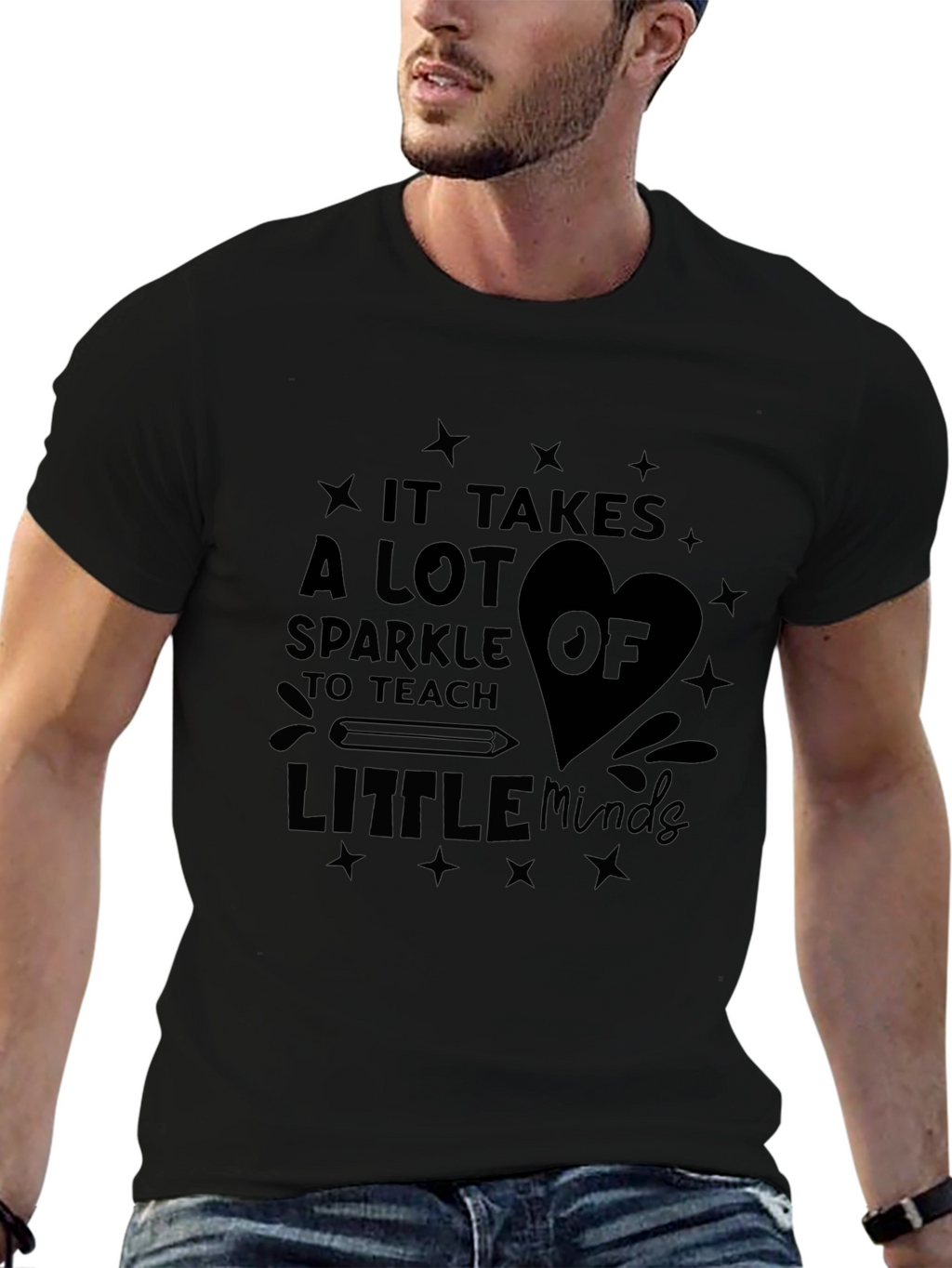 Teacher Sparkle Graphic Black T-Shirt
