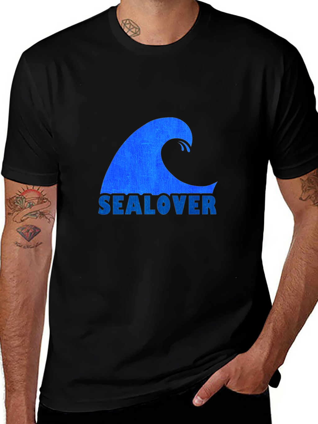 Sea Lover Wave Graphic Tee - Black Casual T-Shirt