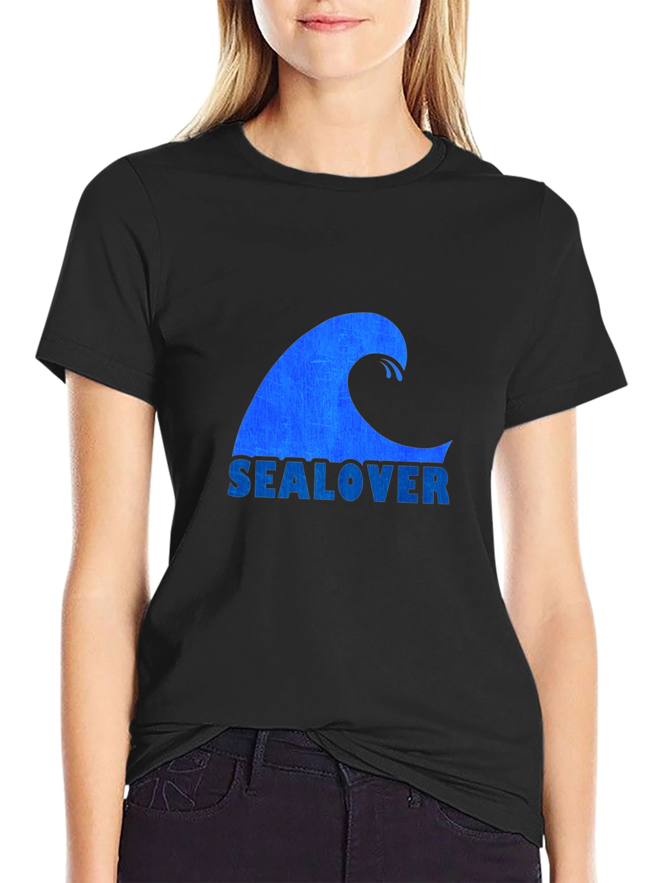 Sea Lover Wave Graphic Tee - Black Casual T-Shirt