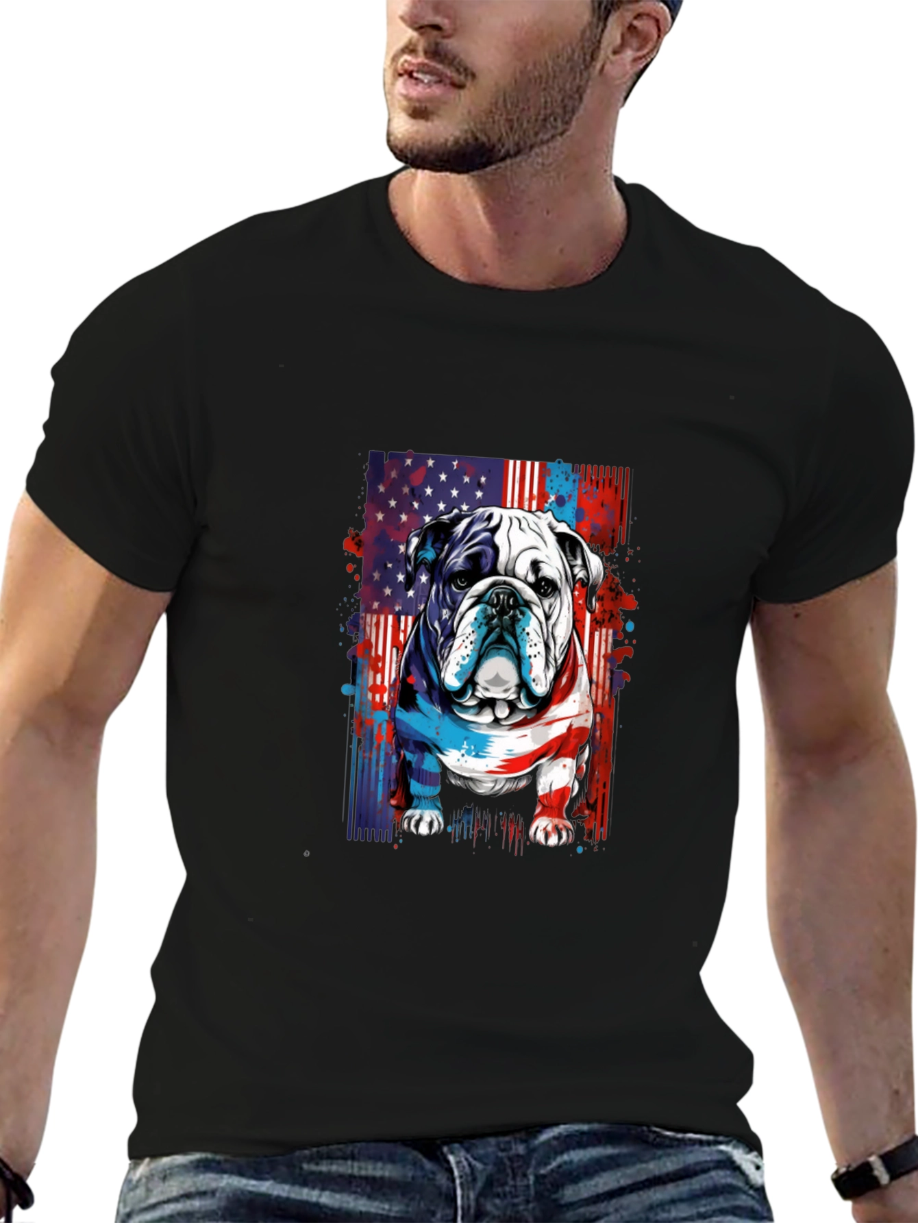 Patriotic Bulldog Graphic Tee - American Pride!
