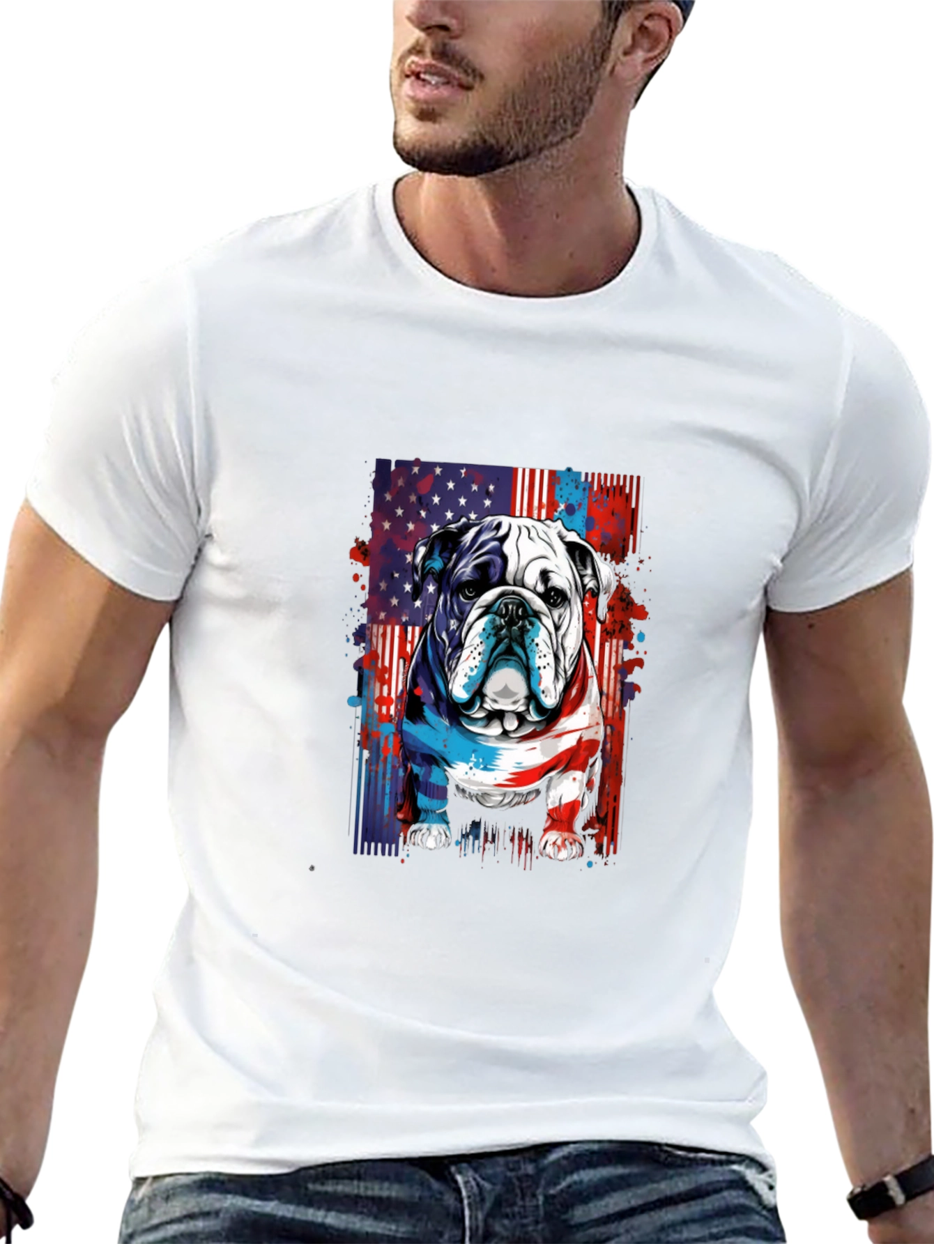 Patriotic Bulldog Graphic Tee - American Pride!