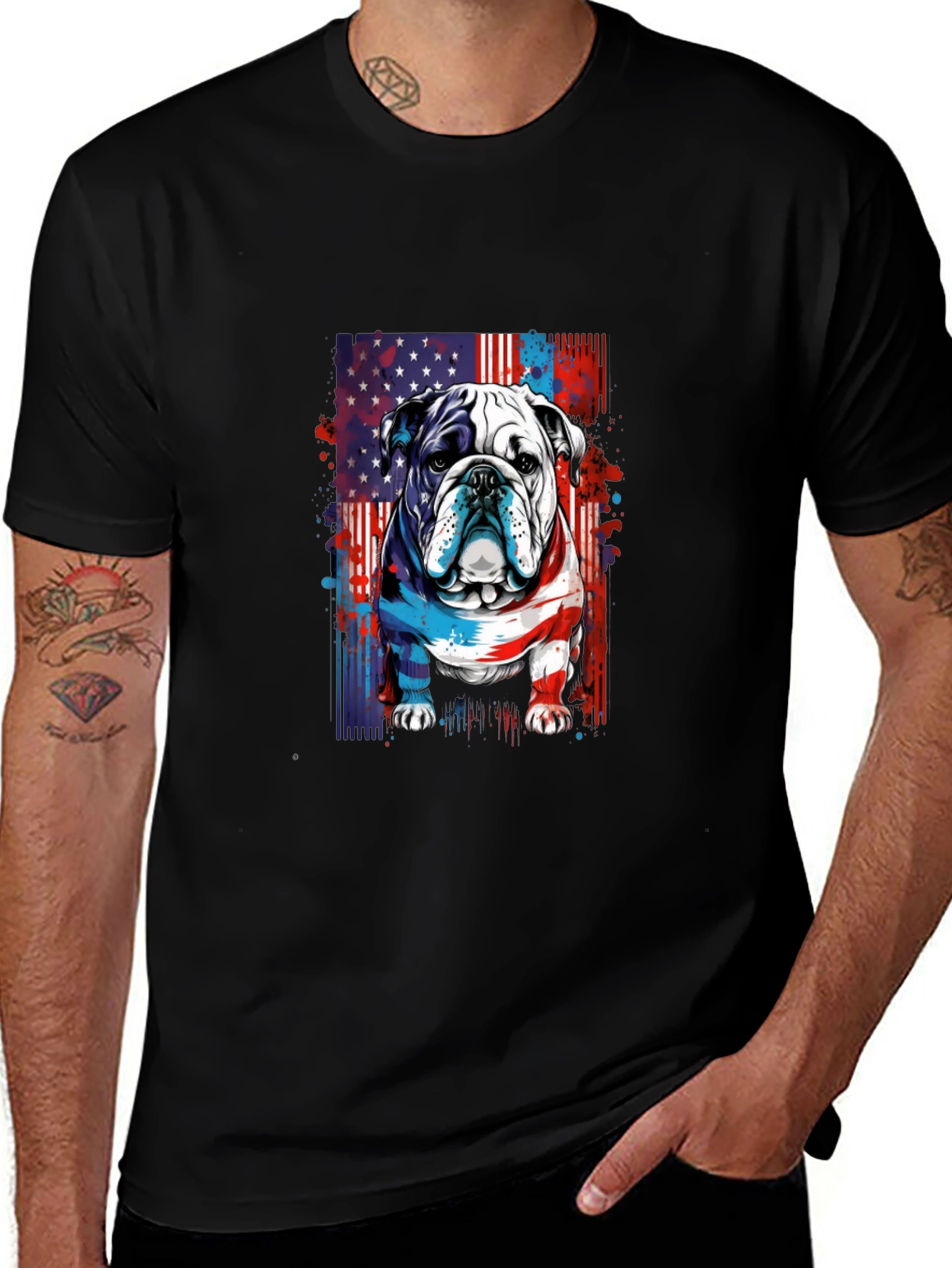 Patriotic Bulldog Graphic Tee - American Pride!