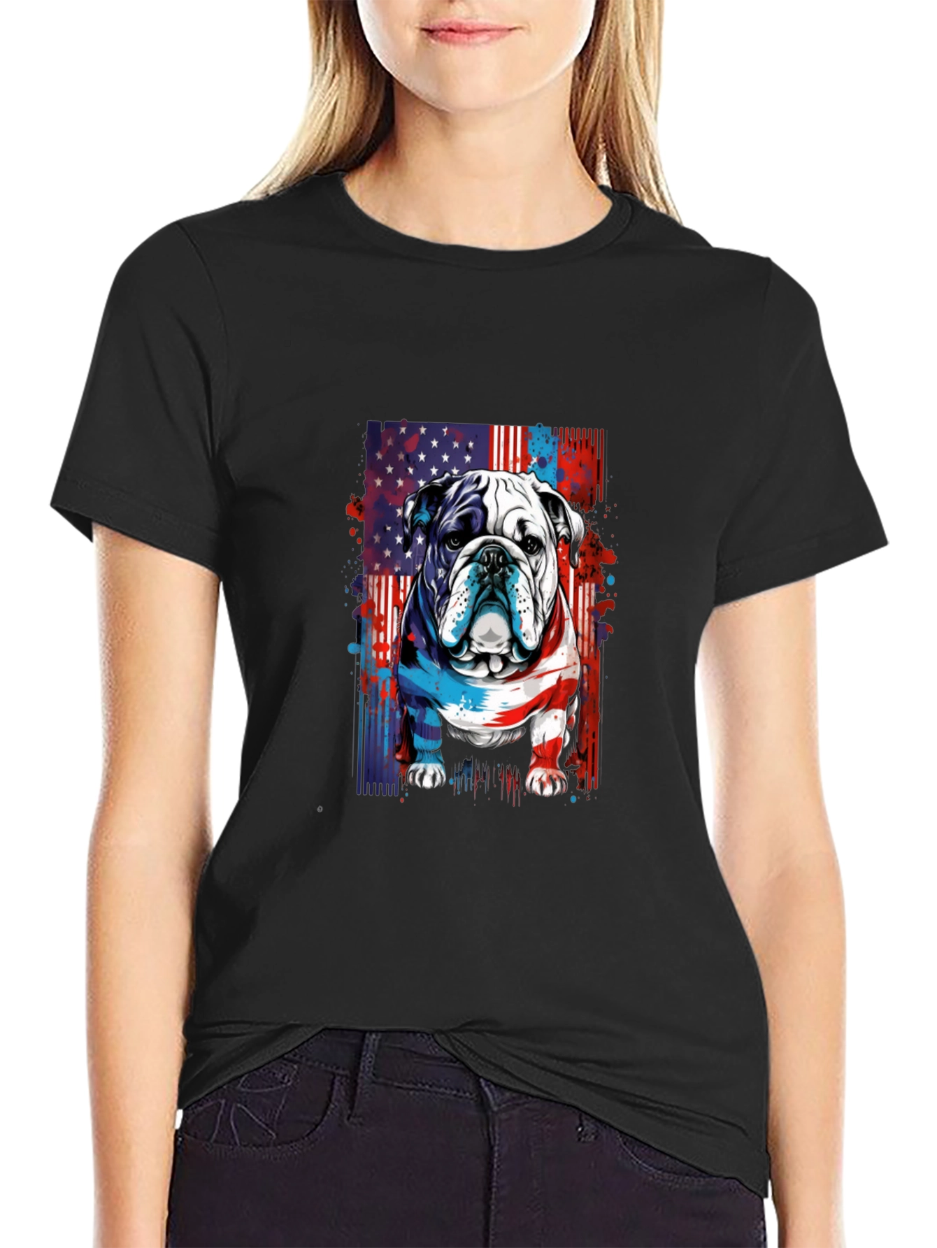Patriotic Bulldog Graphic Tee - American Pride!
