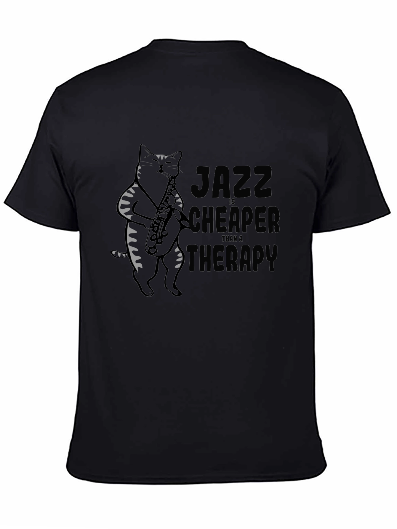 Jazz Cat Saxophone Black T-Shirt