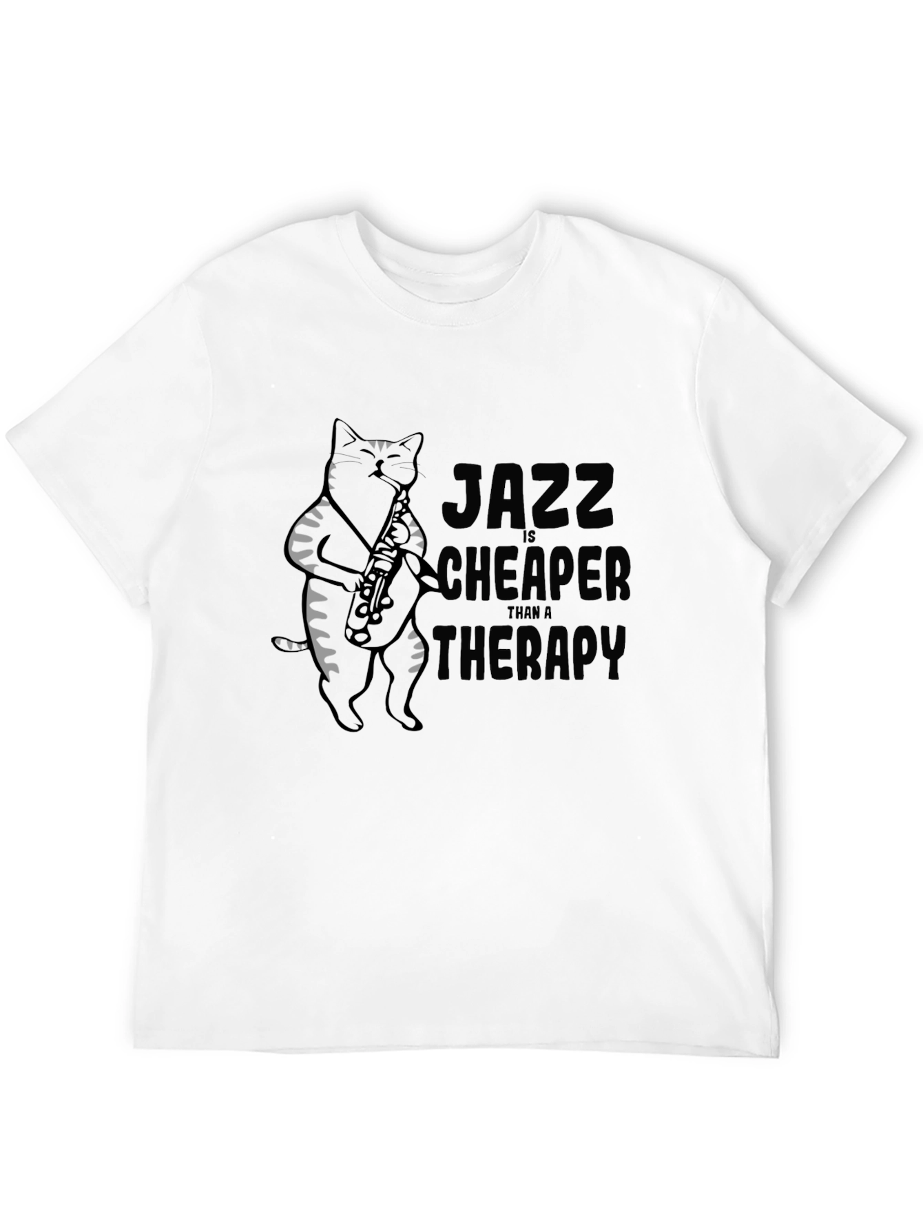 Jazz Cat Saxophone Black T-Shirt