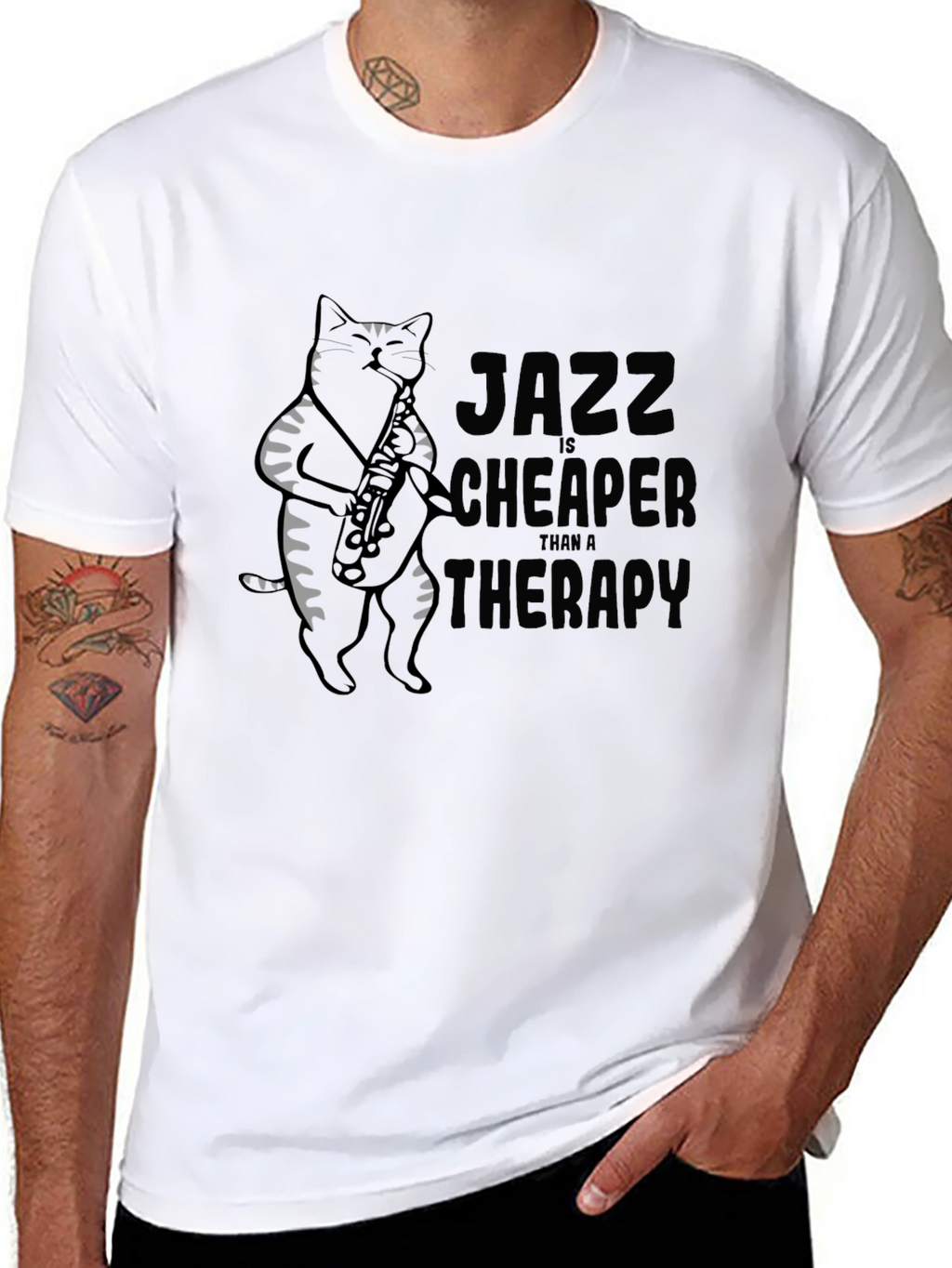 Jazz Cat Saxophone Black T-Shirt