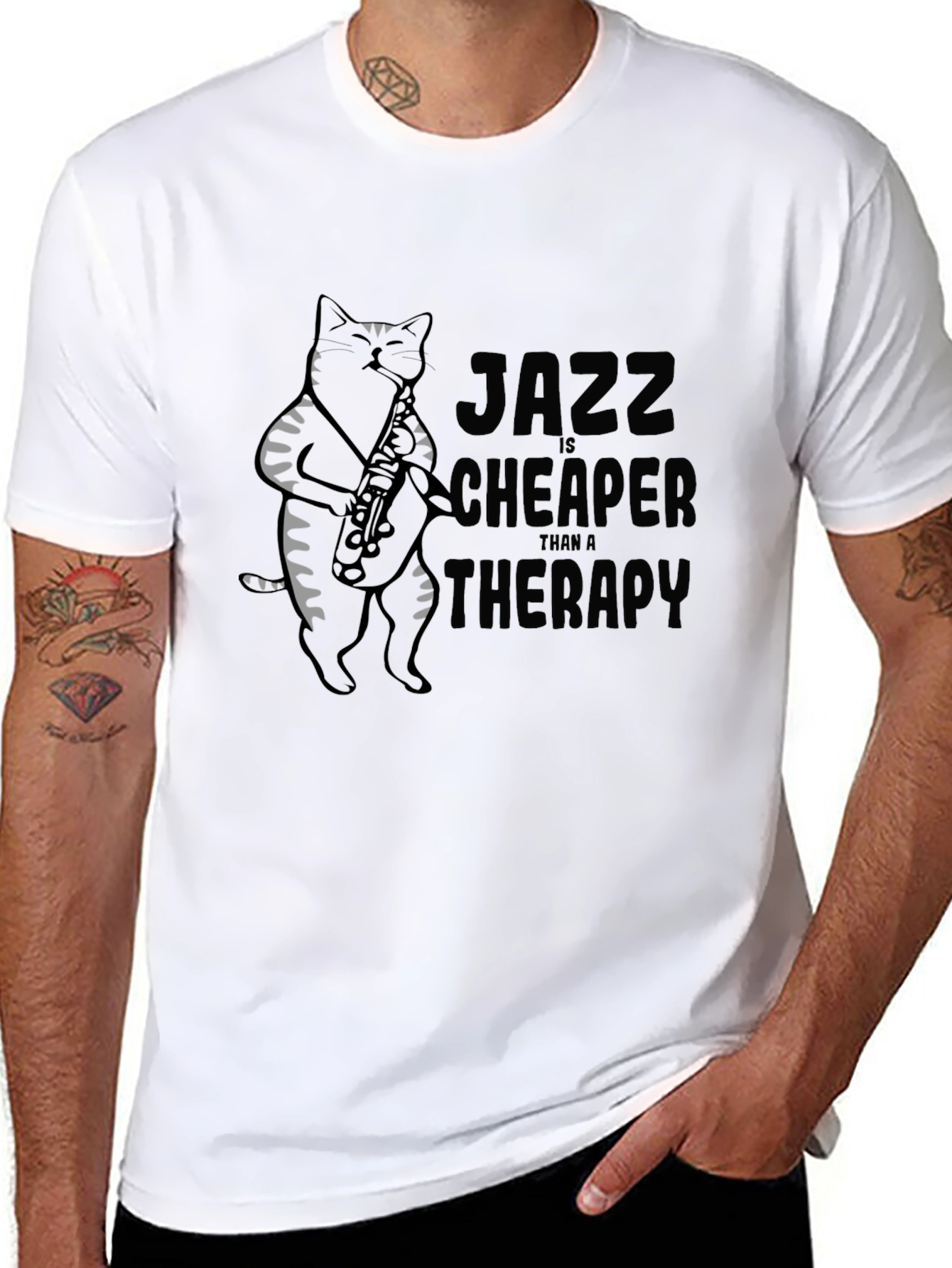 Jazz Cat Saxophone Black T-Shirt