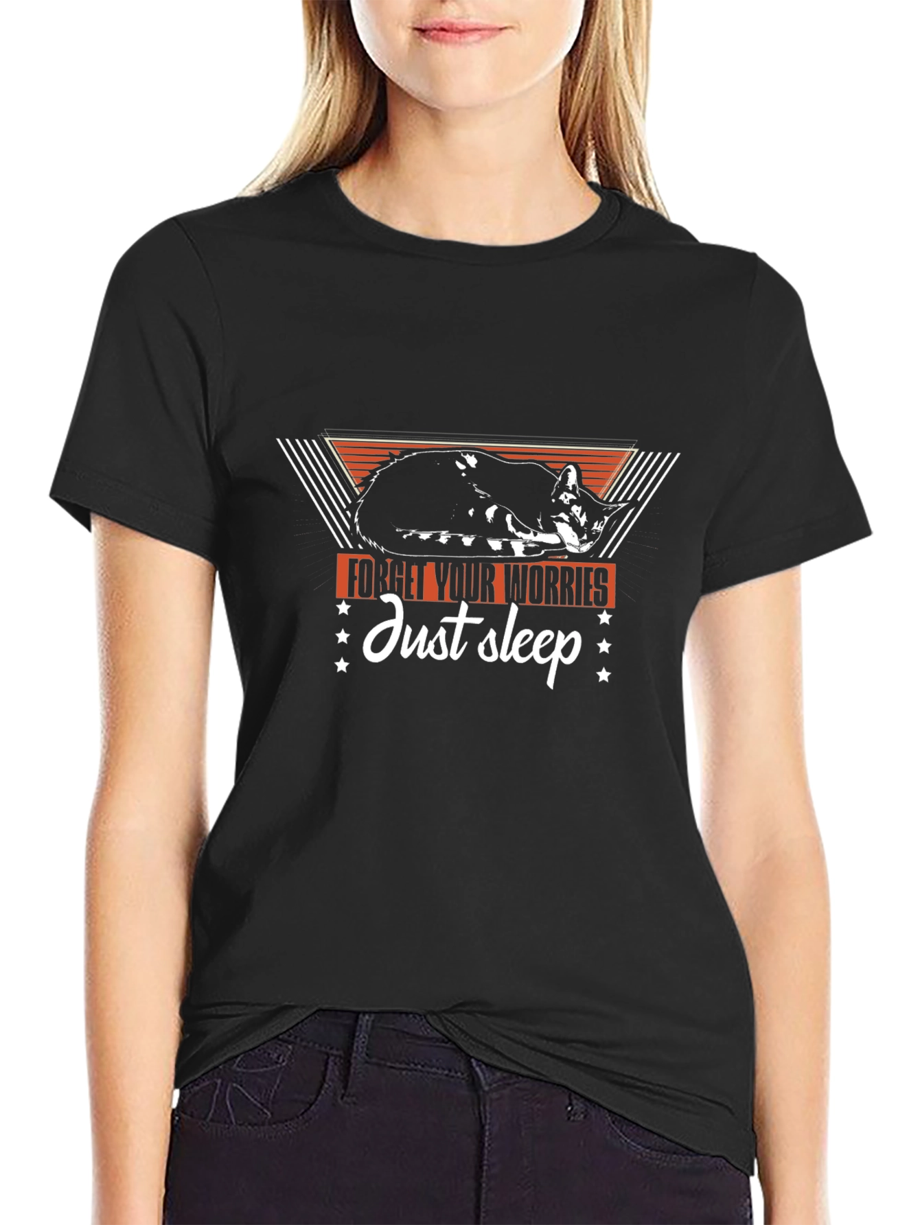 Relaxed Cat Graphic T-Shirt - Forget Your Worries