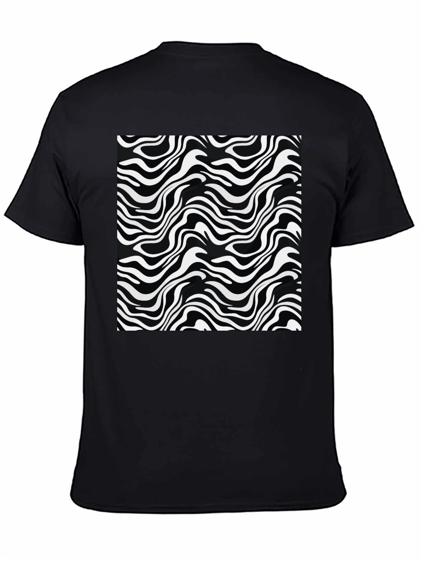 Abstract Wave Print Black T-Shirt