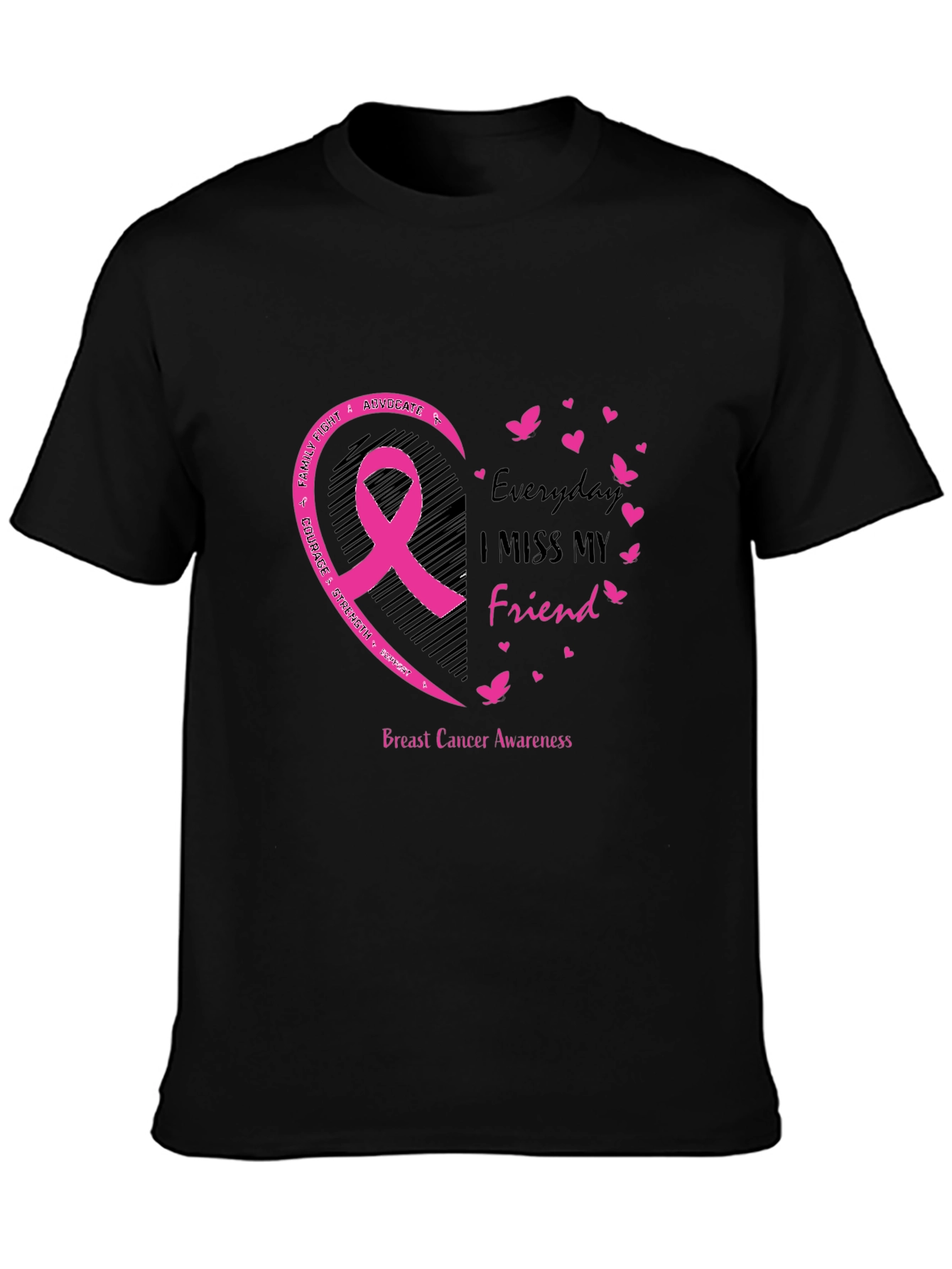 Breast Cancer Awareness Ribbon Everyday I Miss My Friend Black T-Shirt