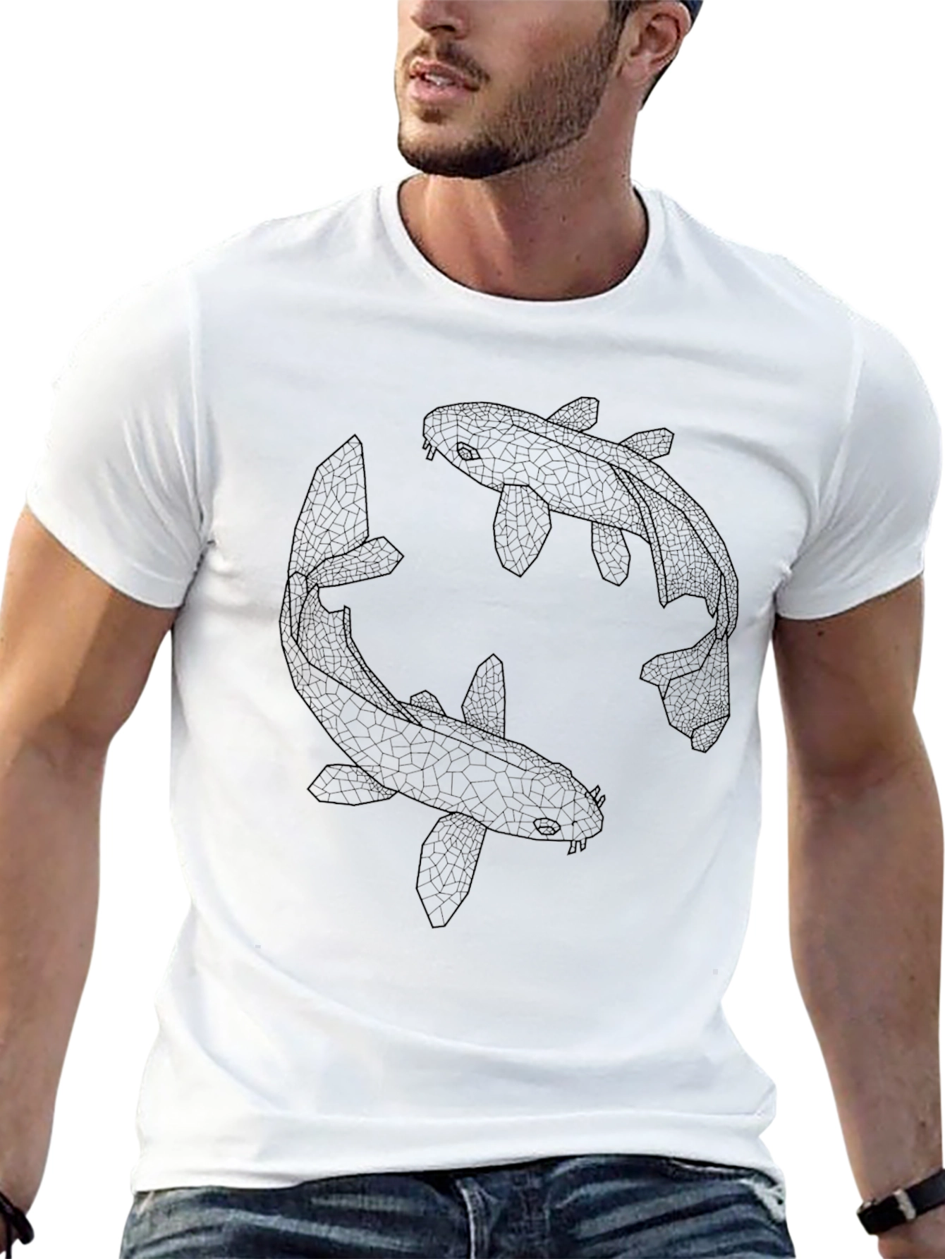 Koi Fish Graphic Tee - Black Cotton