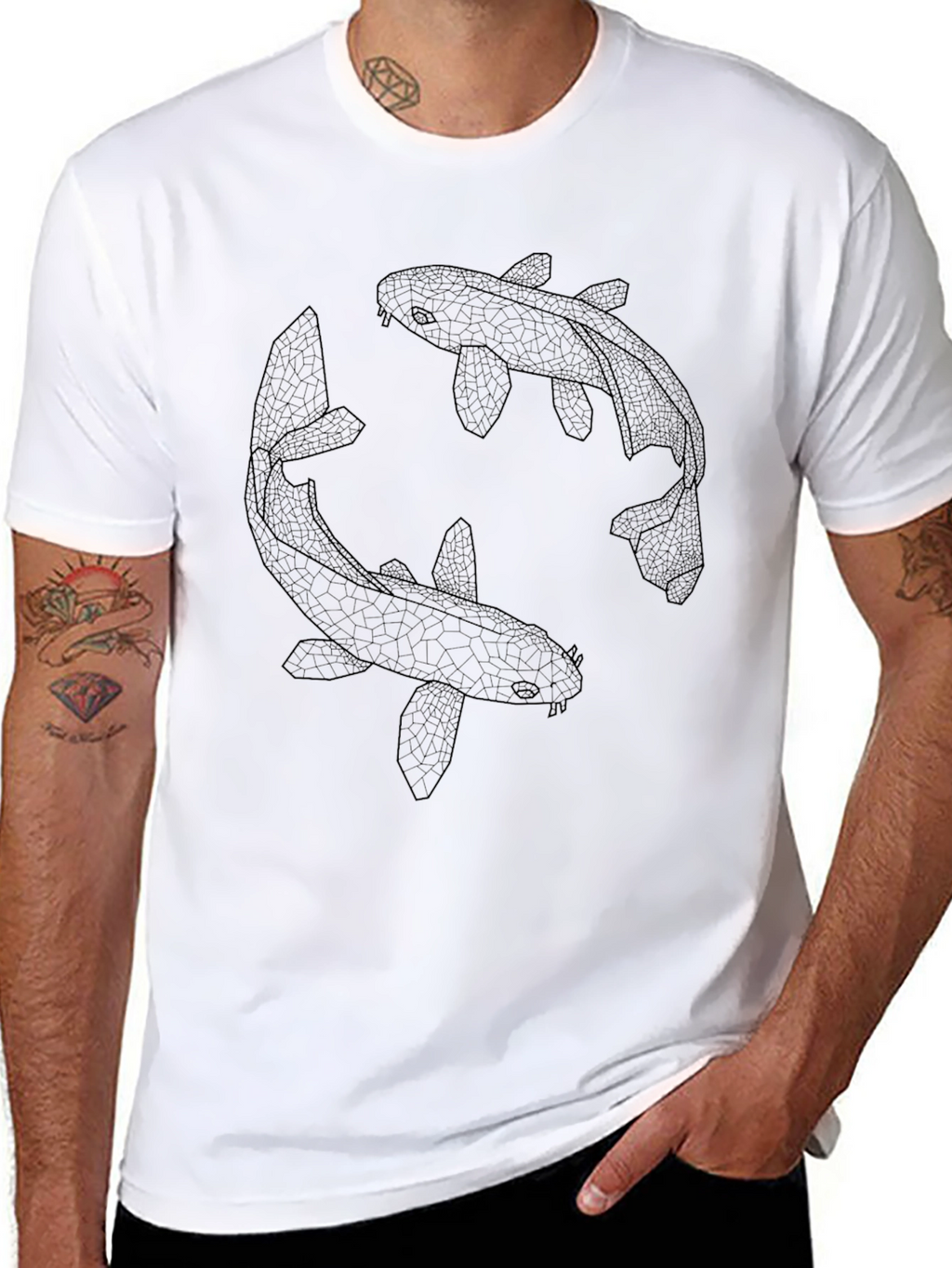 Koi Fish Graphic Tee - Black Cotton