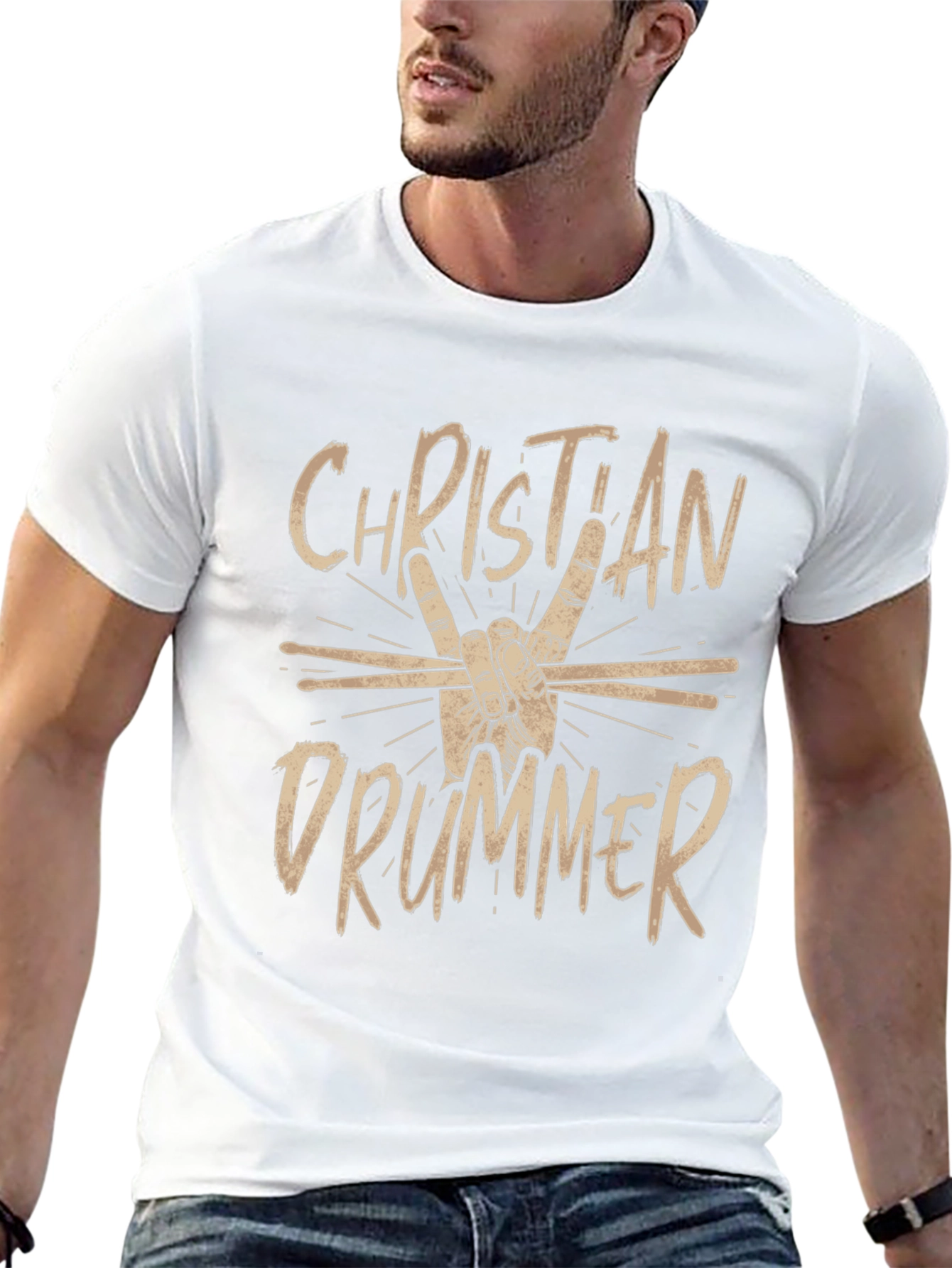 Christian Drummer Black Graphic Tee Shirt