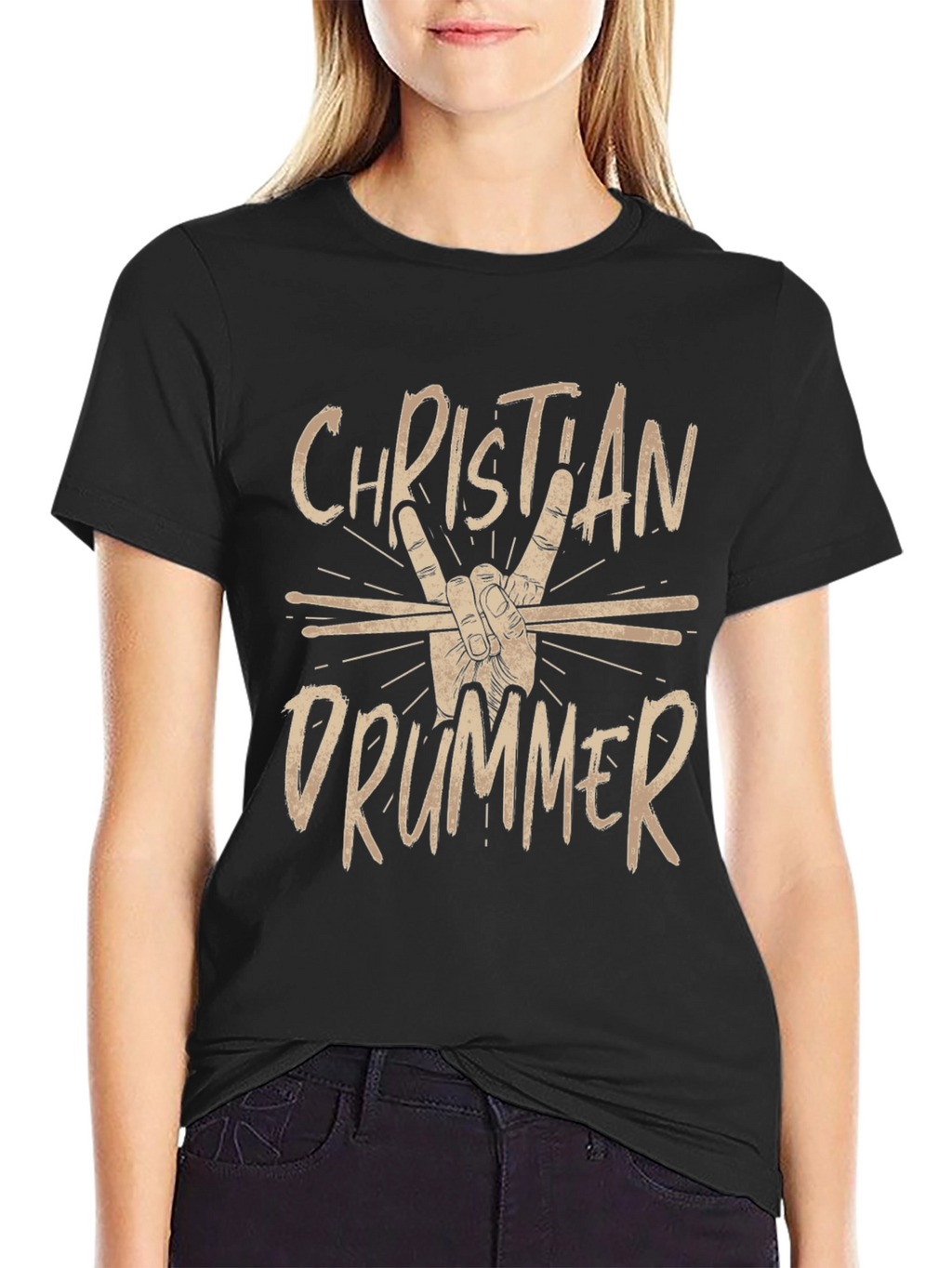 Christian Drummer Black Graphic Tee Shirt