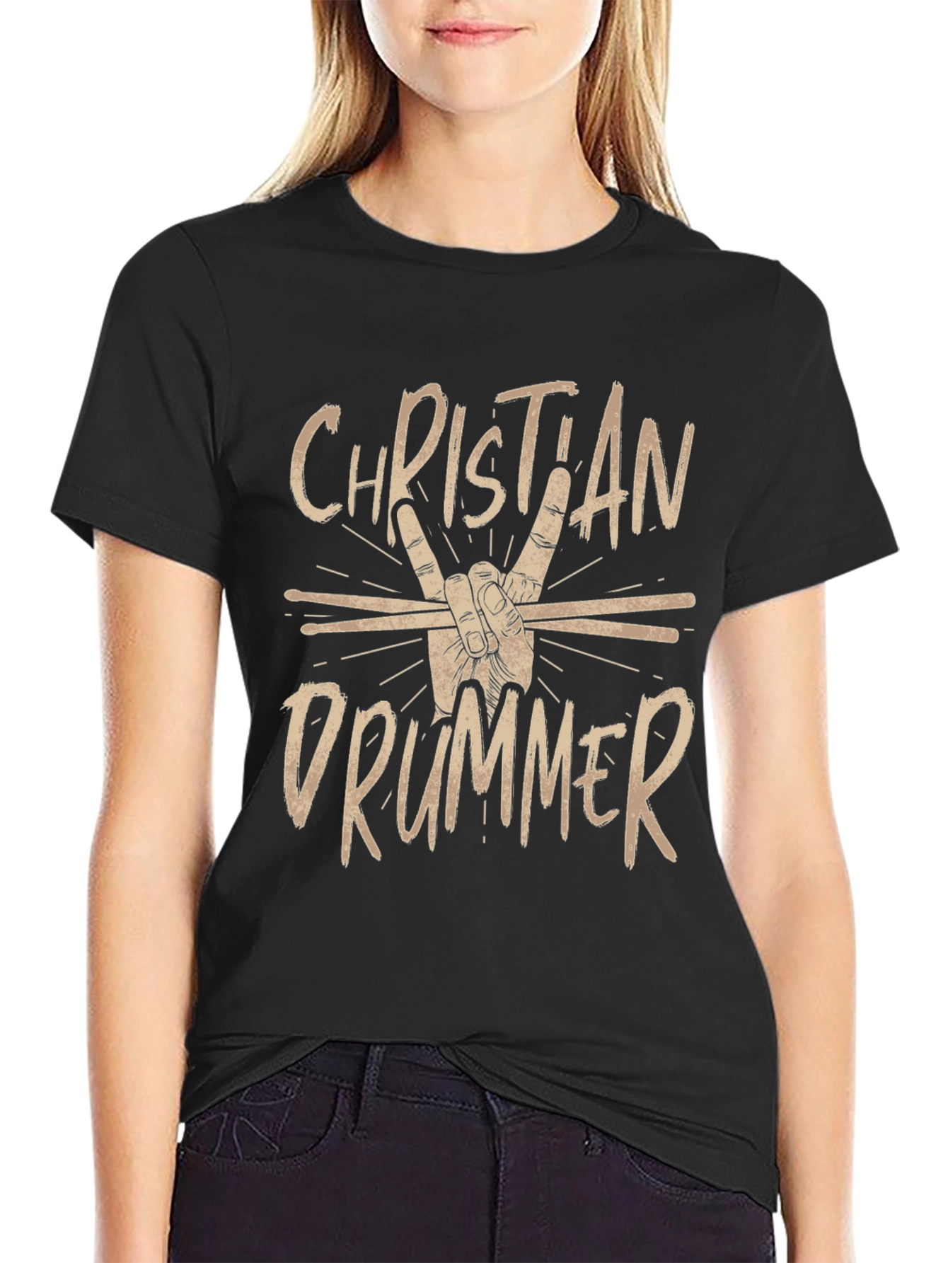 Christian Drummer Black Graphic Tee Shirt