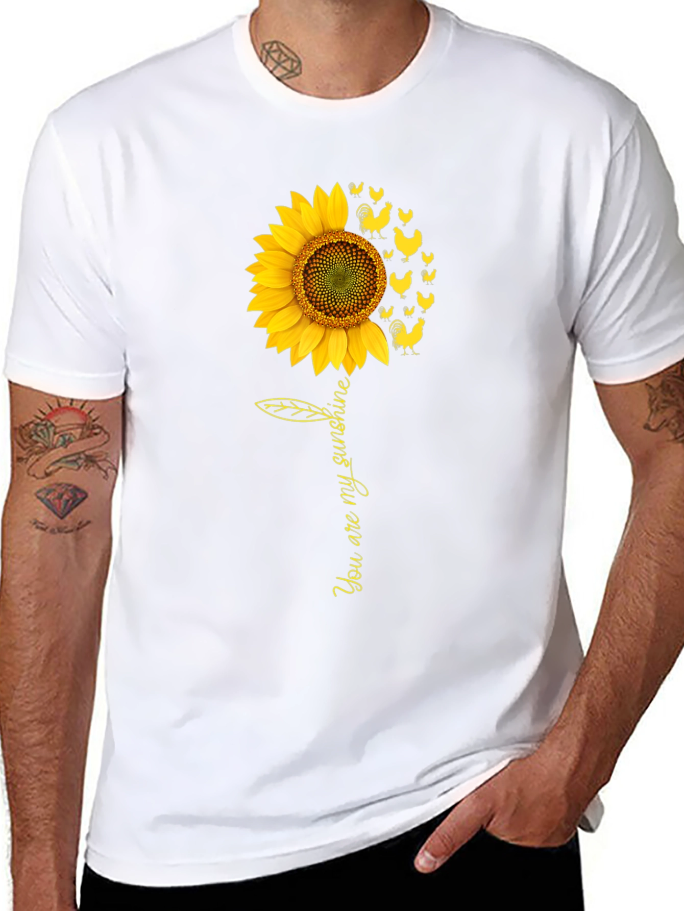 Sunflower Chicken Graphic Black T-Shirt