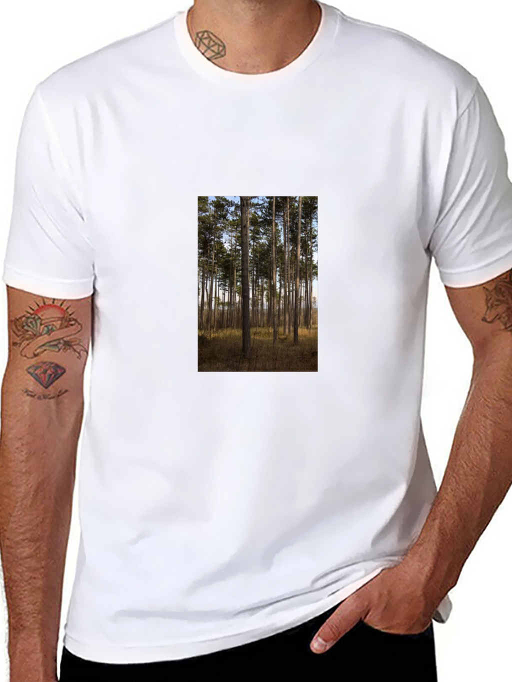 Nature Scene Graphic Tee - Black Cotton Shirt