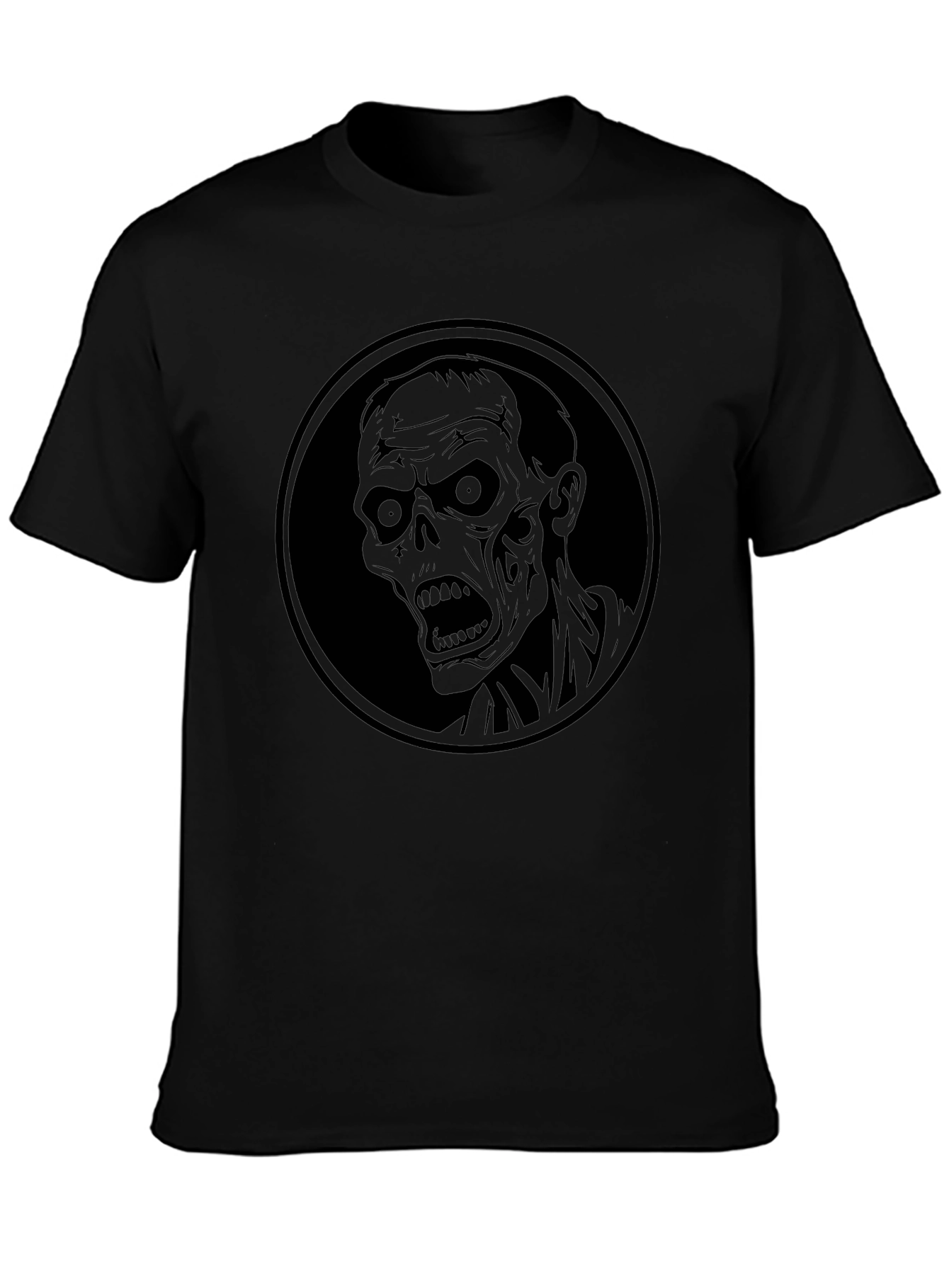Zombie Head Graphic Print Mens Black T-Shirt