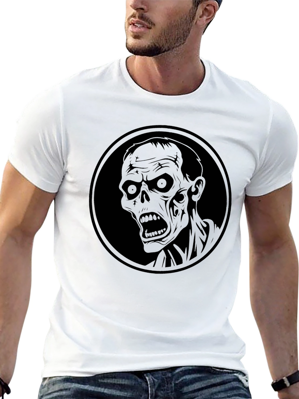 Zombie Head Graphic Print Mens Black T-Shirt