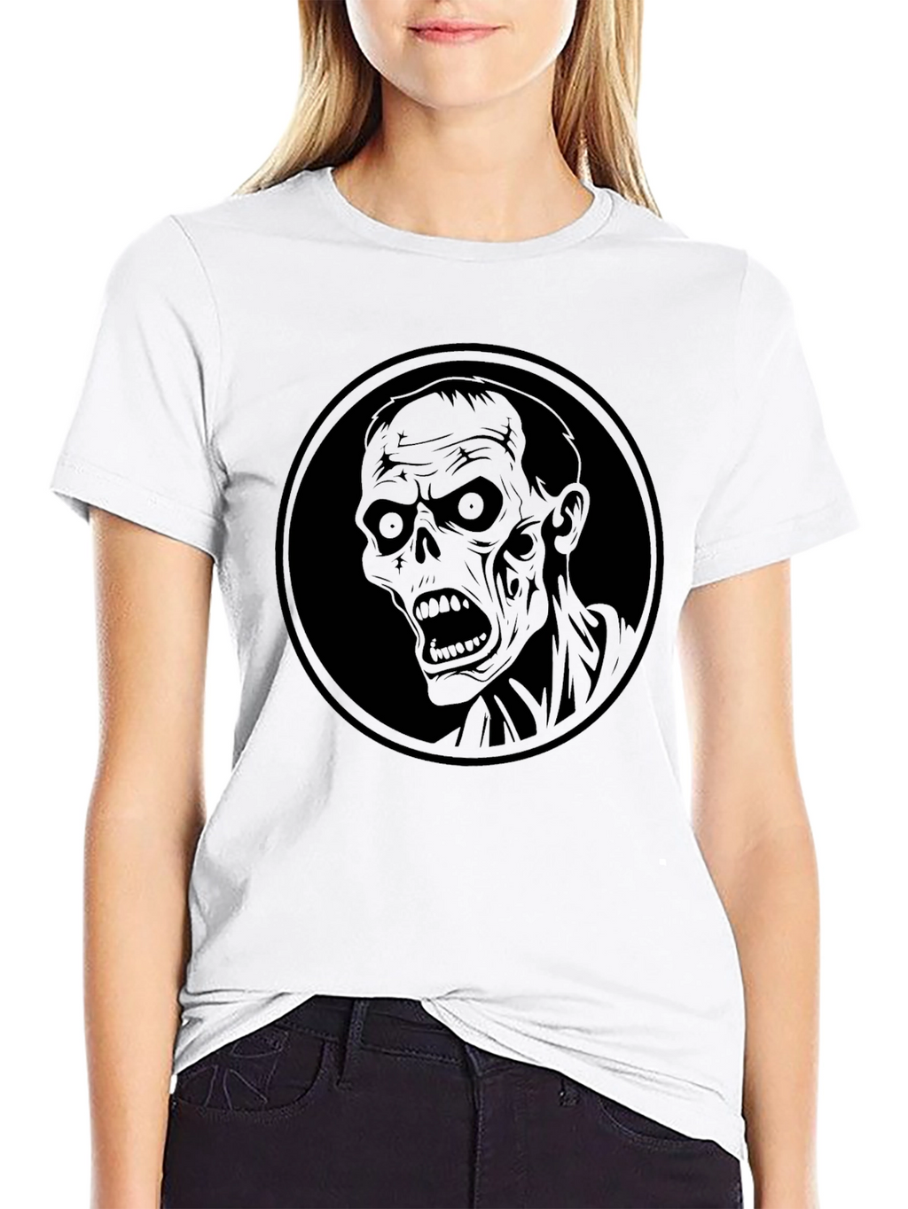 Zombie Head Graphic Print Mens Black T-Shirt