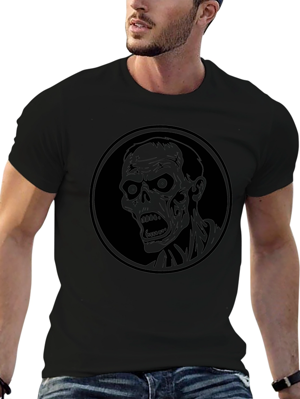 Zombie Head Graphic Print Mens Black T-Shirt