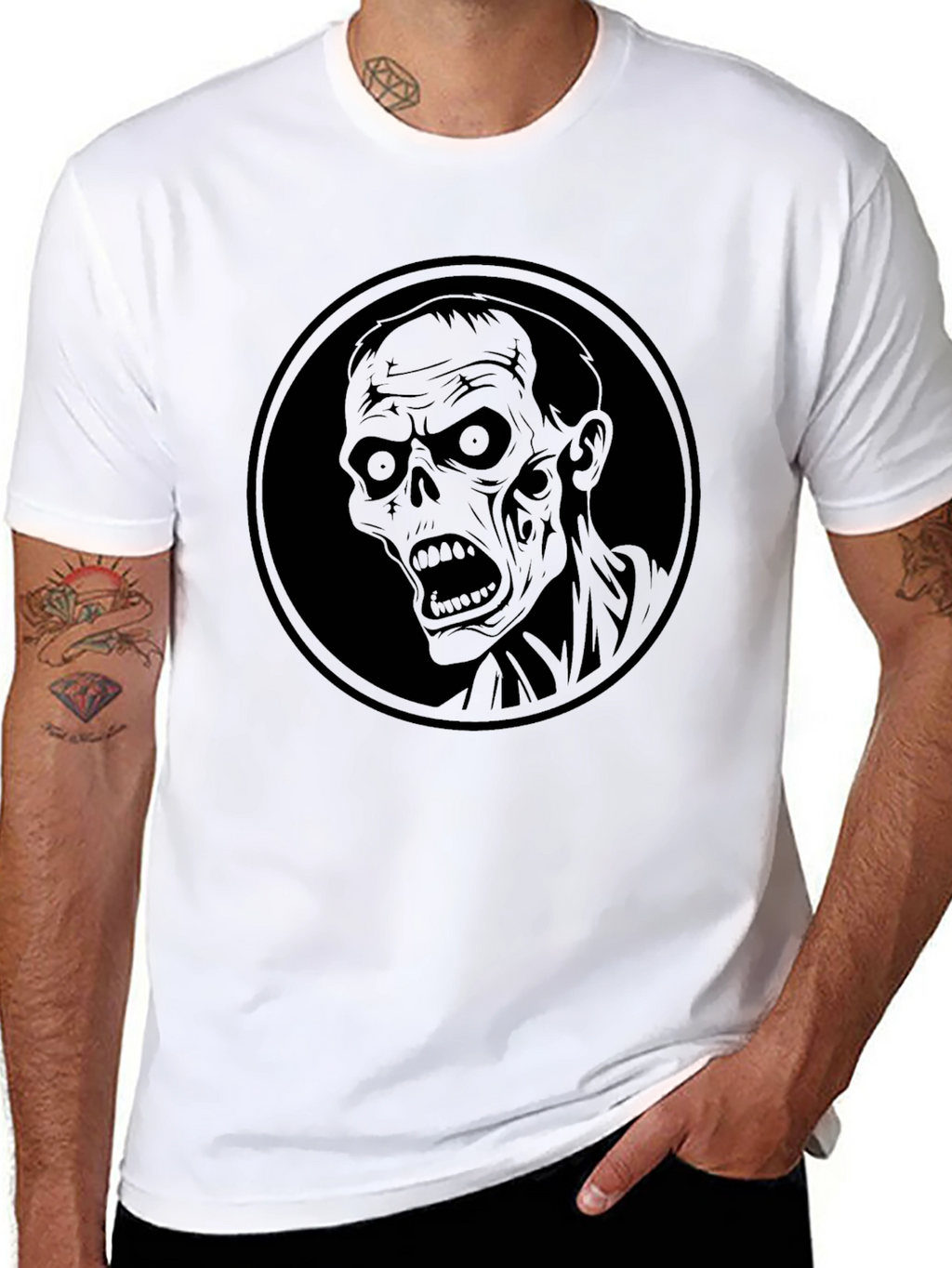 Zombie Head Graphic Print Mens Black T-Shirt