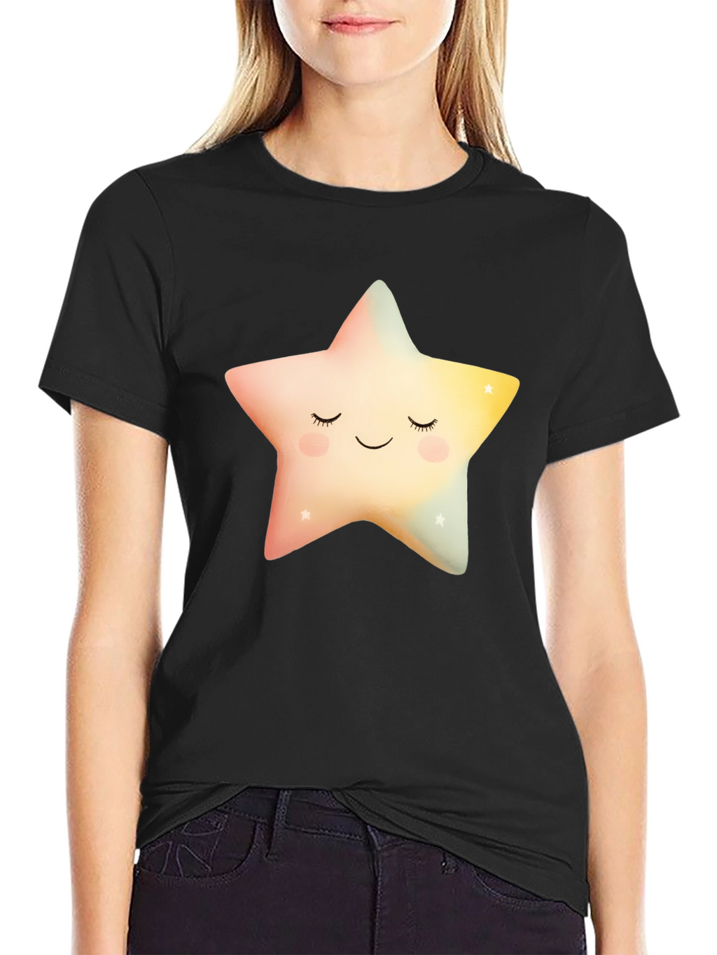 Sleepy Star Graphic T-Shirt - Black Cotton Blend