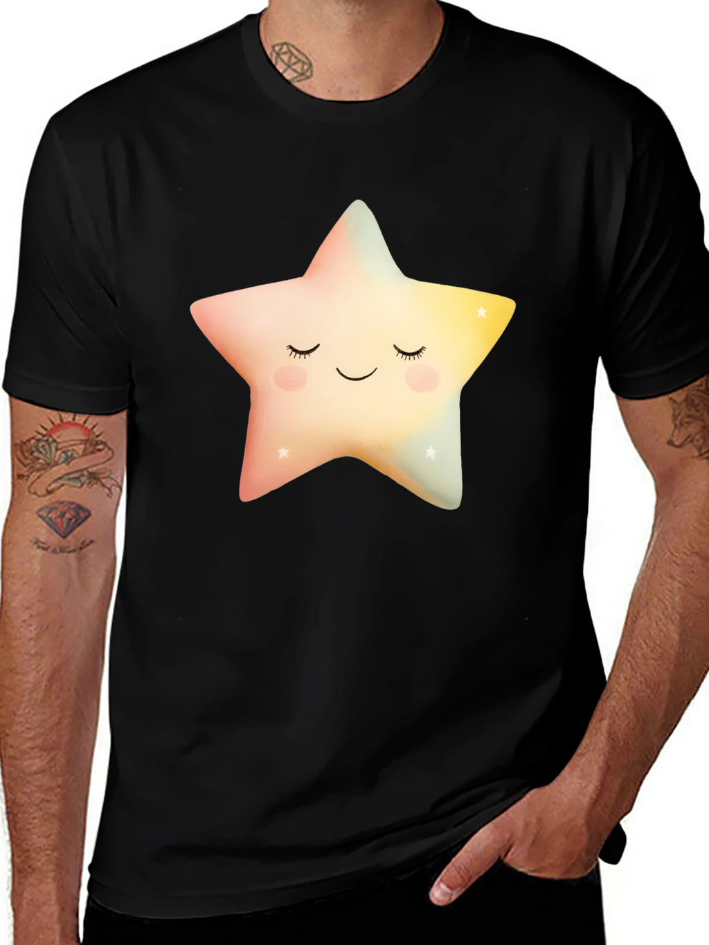 Sleepy Star Graphic T-Shirt - Black Cotton Blend