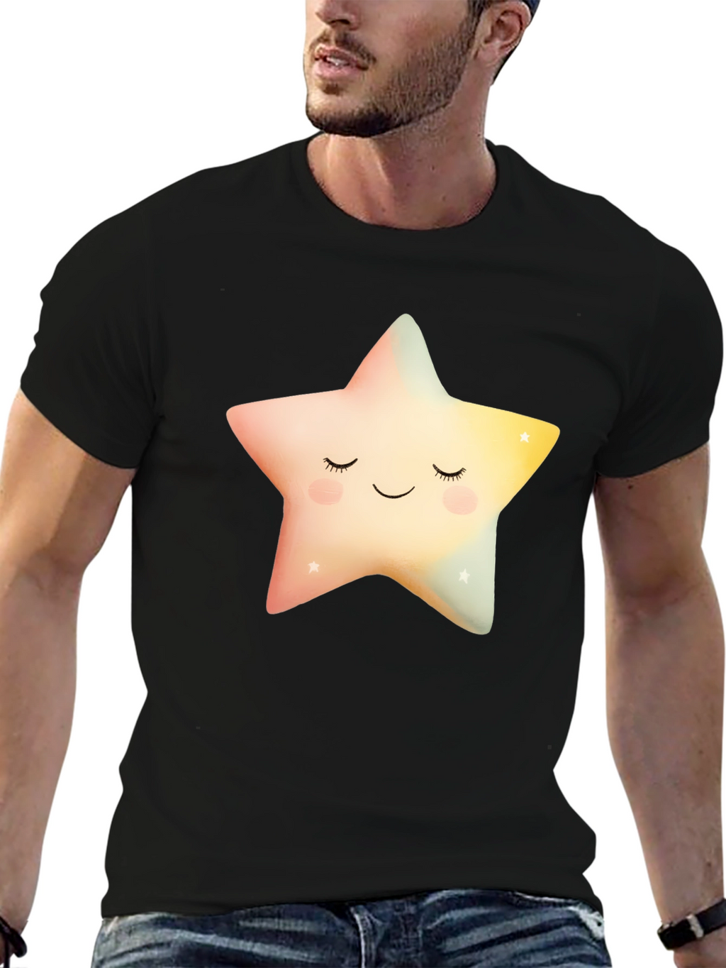 Sleepy Star Graphic T-Shirt - Black Cotton Blend