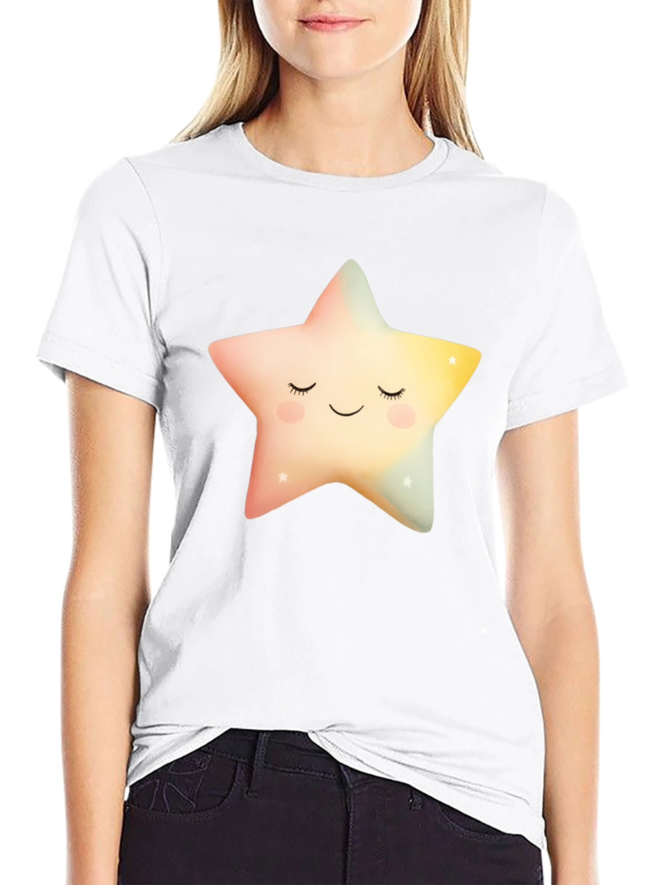 Sleepy Star Graphic T-Shirt - Black Cotton Blend