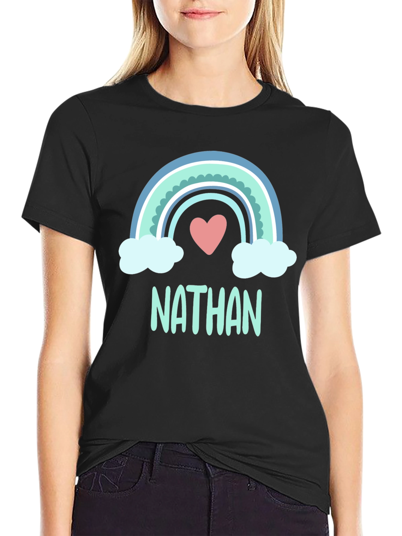 Personalized Nathan Rainbow Heart T-Shirt