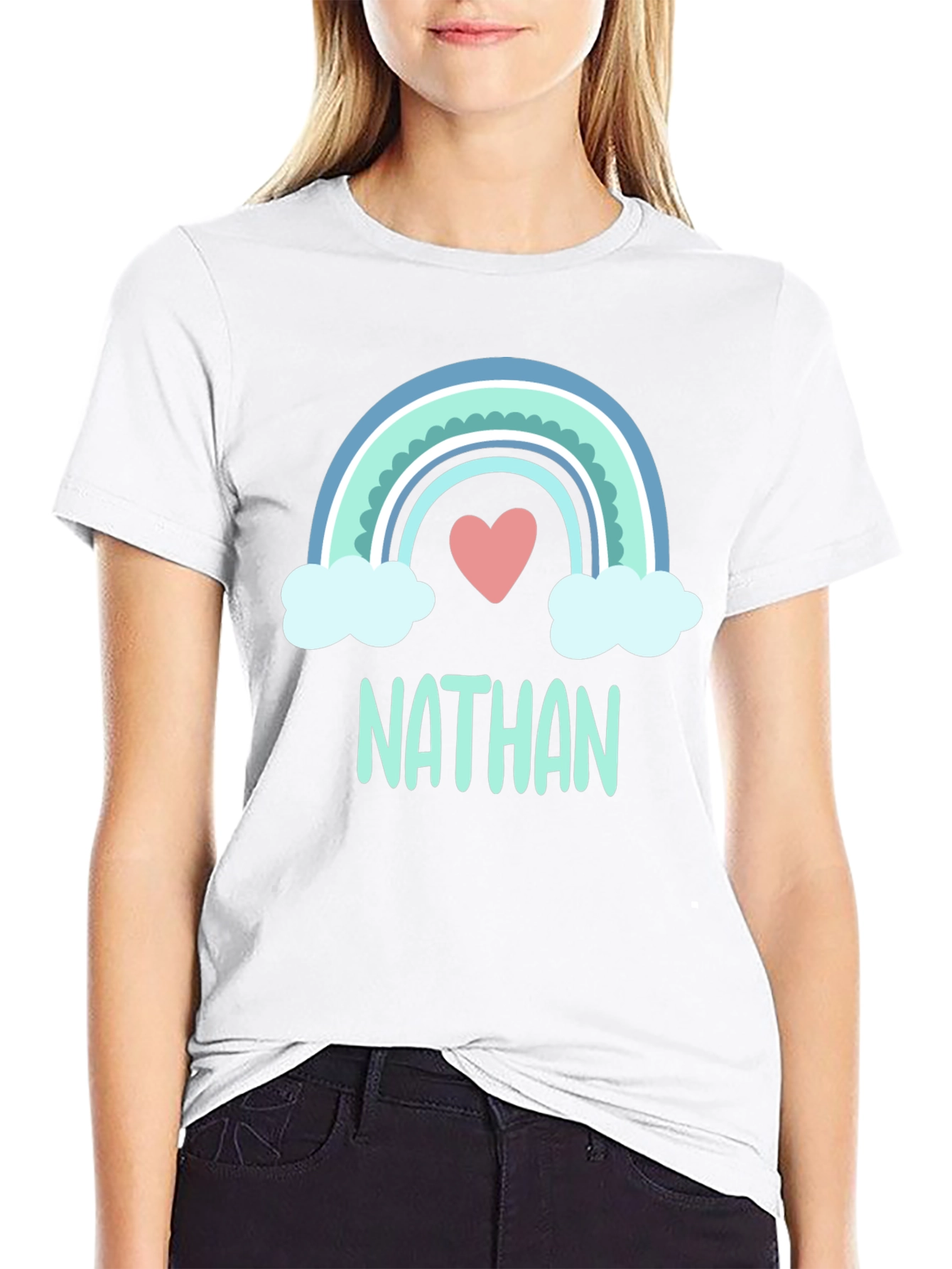 Personalized Nathan Rainbow Heart T-Shirt