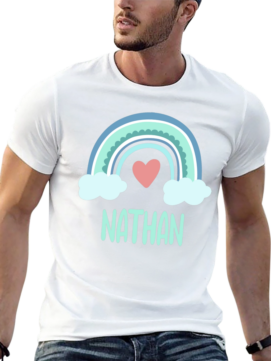 Personalized Nathan Rainbow Heart T-Shirt