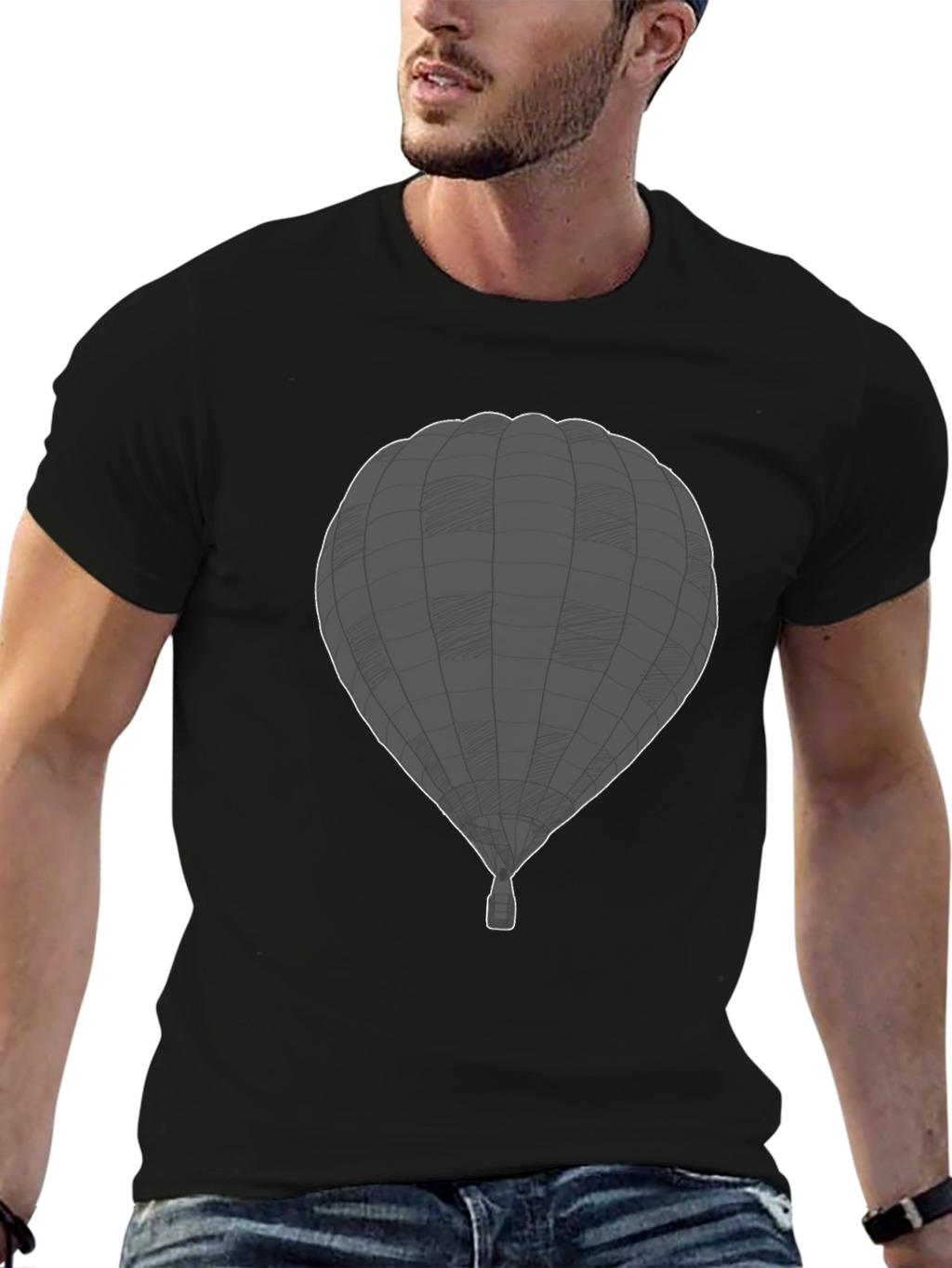 Mens Black Hot Air Balloon Graphic Tee