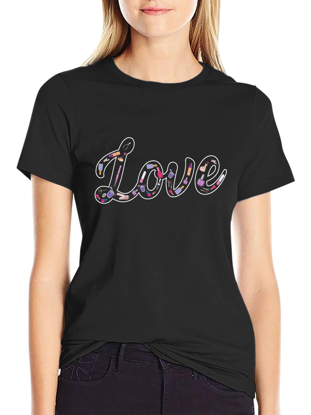 Love Makeup Design Black Tee Shirt