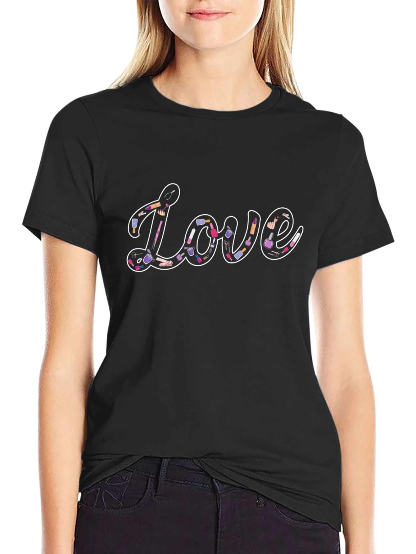 Love Makeup Design Black Tee Shirt
